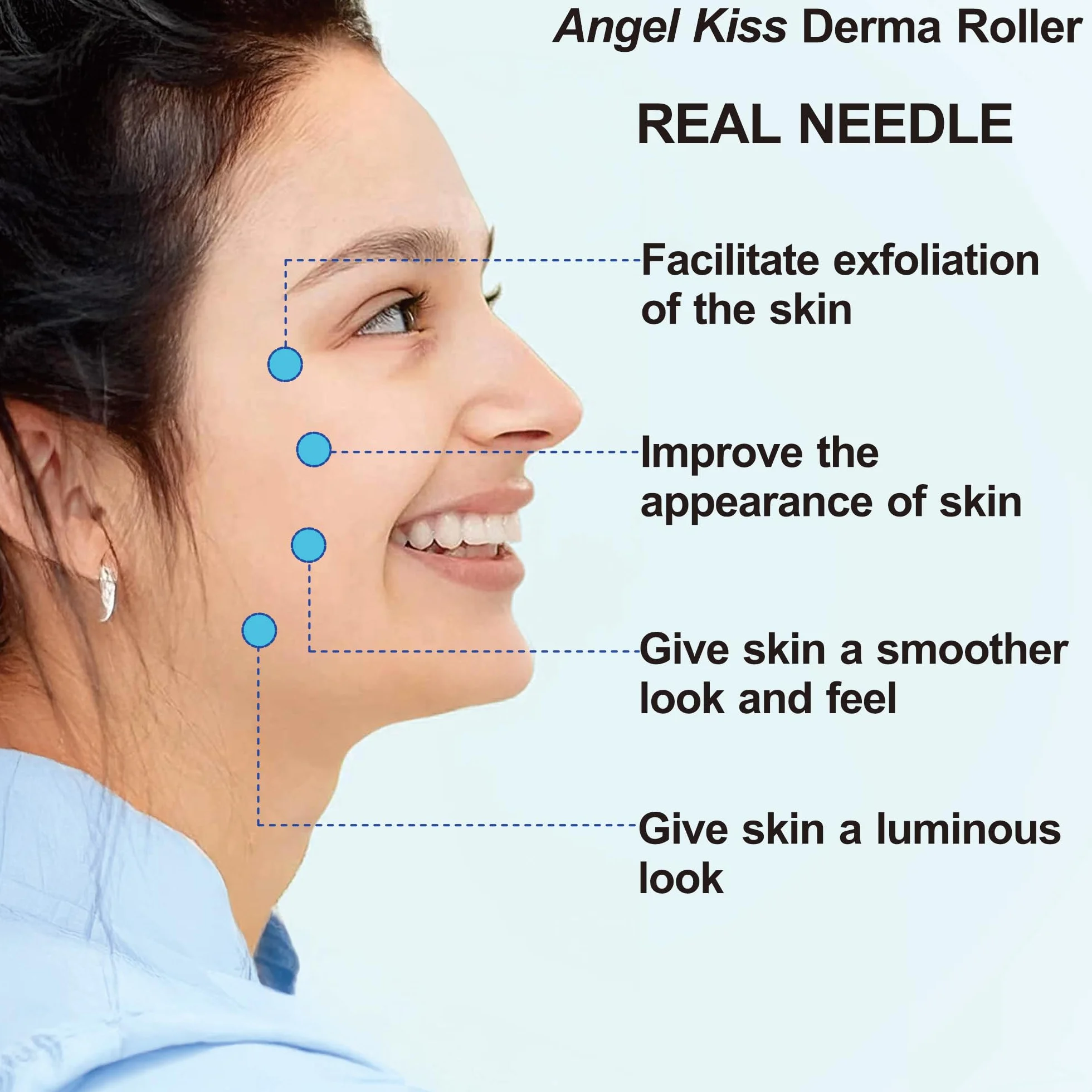 Angel Kiss Derma Roller 0,5mm 192 Agujas Acero Inoxidable Microneedling Rostro Cuerpo Cuero Cabelludo