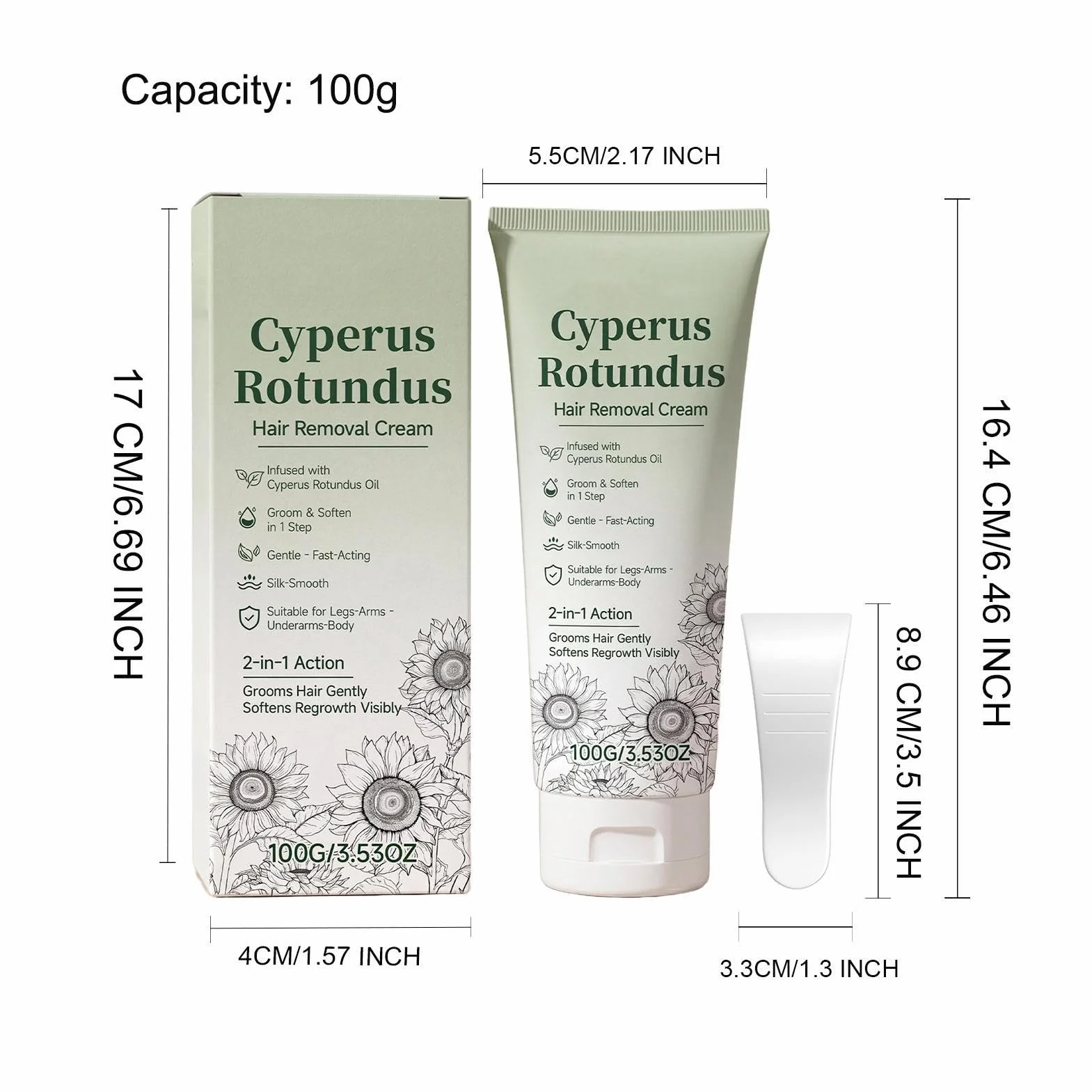 Crema Depilatoria Corporal Cyperus Rotundus 100g para Piel Sensible