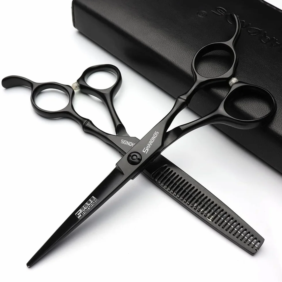 Sharonds 440c Negro Juego de Cortadora de Pelo 6/7 Pulgadas Tijeras de Corte y Delgadas 2 Piezas