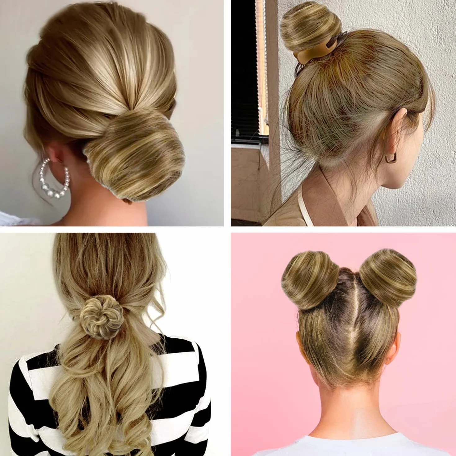 Moño despeinado postizo para mujeres, coletero sintético, accesorios elásticos, cabello falso rizado (Marrón mezcla rubio)