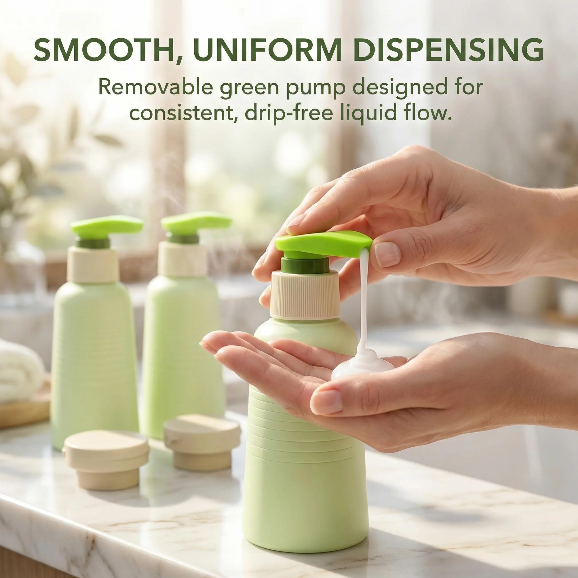 Botes Viaje Rellenables 100 ml 3 Piezas, Botellas Champú Prueba de Fugas con Tapón Flip y Dosificador, sin BPA