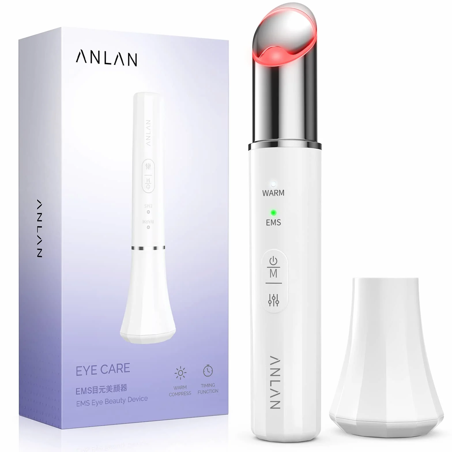 ANLAN Masajeador de Ojos, EMS Dispositivo de Ojos Antiarrugas y Antiedad, Luz Roja& Azu de LED Terapia, 40 ℃ Compresa Caliente, Mejora Ojeras, Bolsas, Hinchazón, Arrugas, Contorno de Ojos