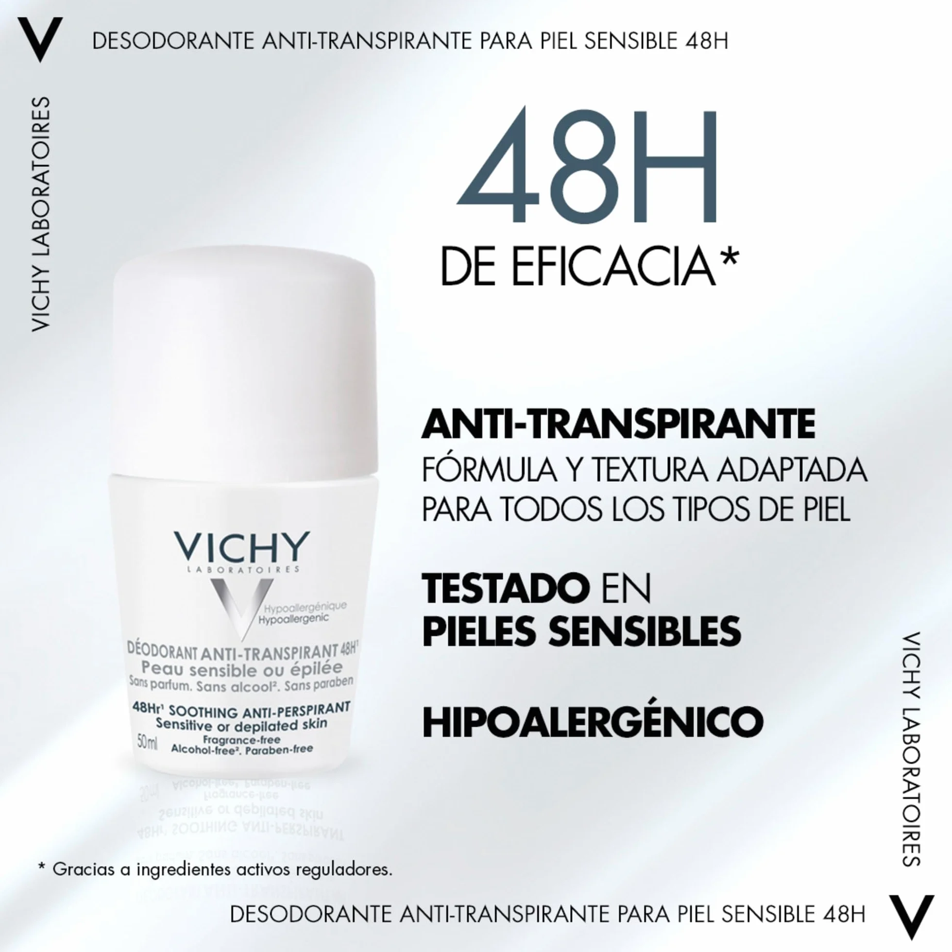 Vichy Desodorante Roll-On Antitranspirante Antimarcas 48h Piel Sensible Sin Alcohol 50 ml