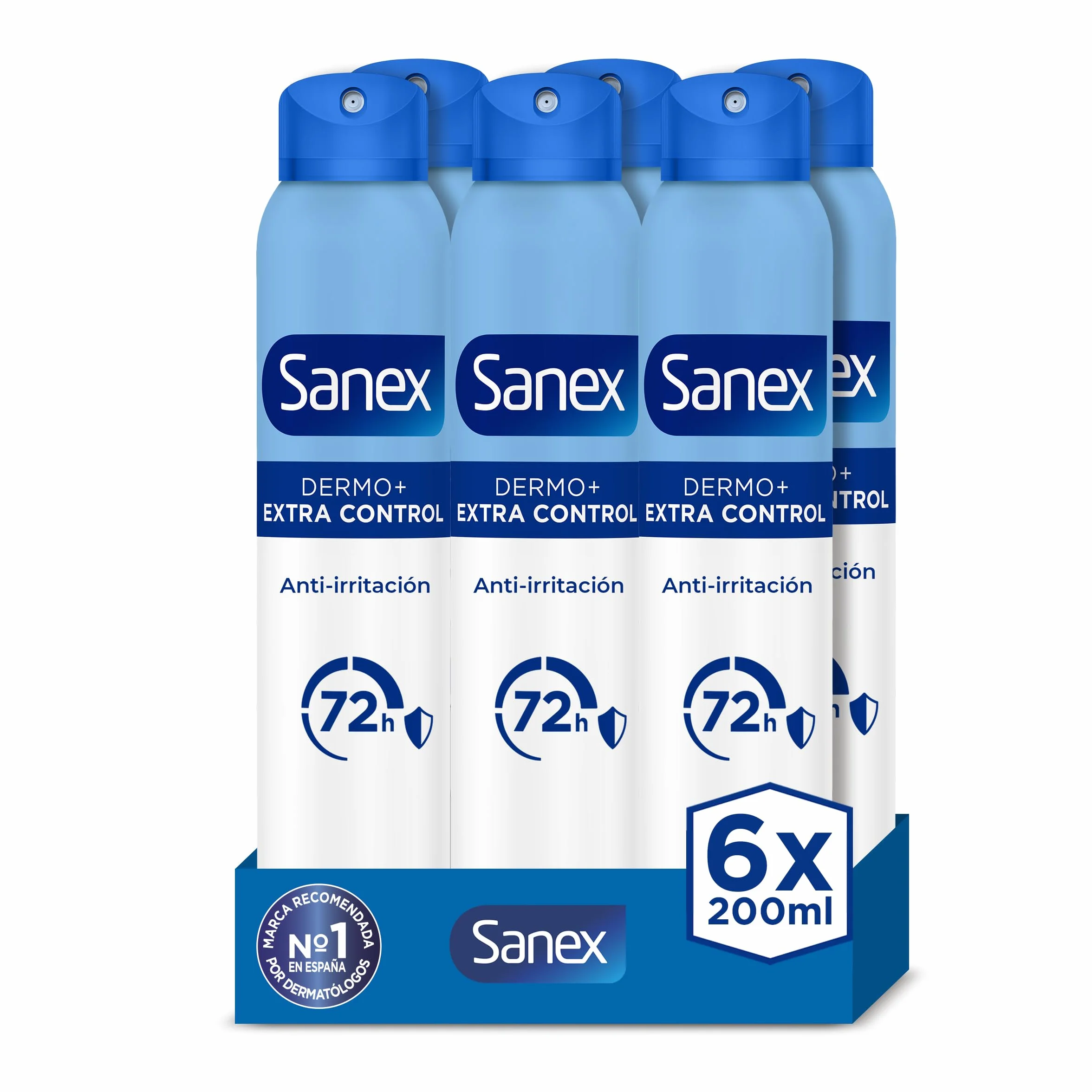 Sanex Dermo Extra Control Desodorante Spray 200 ml Pack 6 Uds con Óxido de Zinc Antibacteriano 72H Protección