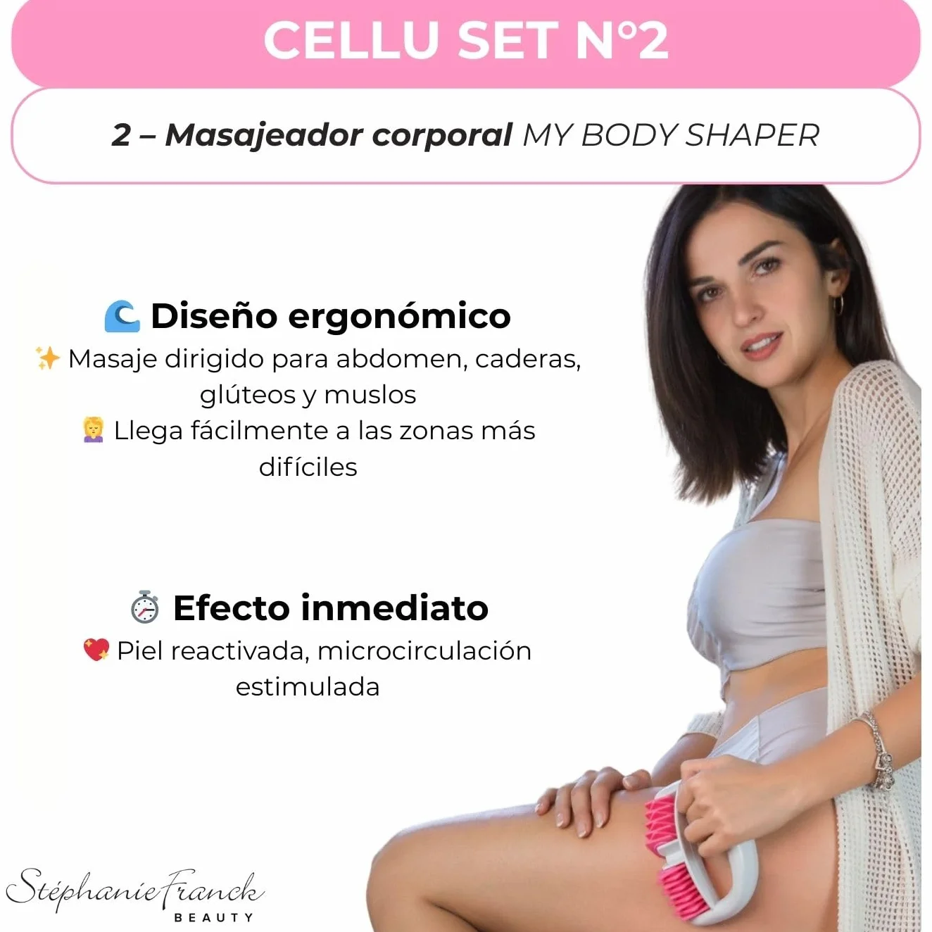 Stephanie Franck Beauty Set de Herramientas para Masaje N. 3 - Rodillo My Body Shaper, Ventosas My Cellu Shaper 5,5 cm, Banda Yoga, Metro