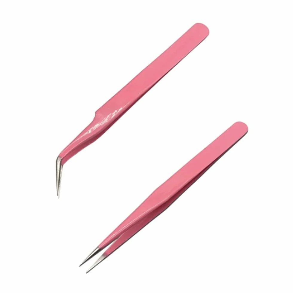 Pinzas para pestañas, 2 pinzas de extensión, punta puntiaguda, rectas y curvadas, de precisión