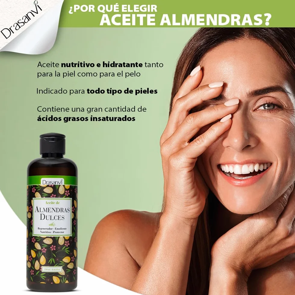 DRASANVI Aceite de Almendras Dulces 250ml - Vegano, Nutritivo e Hidratante