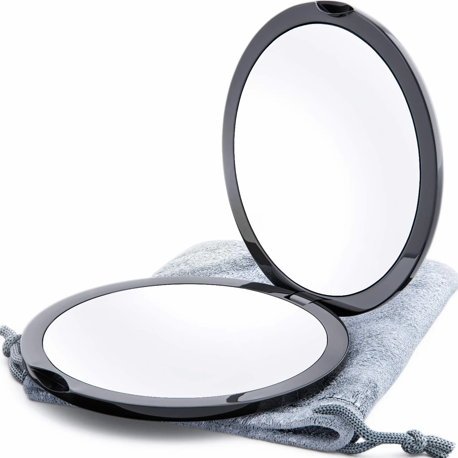 Espejo Compacto con Aumento 1X/10X Doble Cara para Maquillaje de Bolsillo Pequeño (Negro)