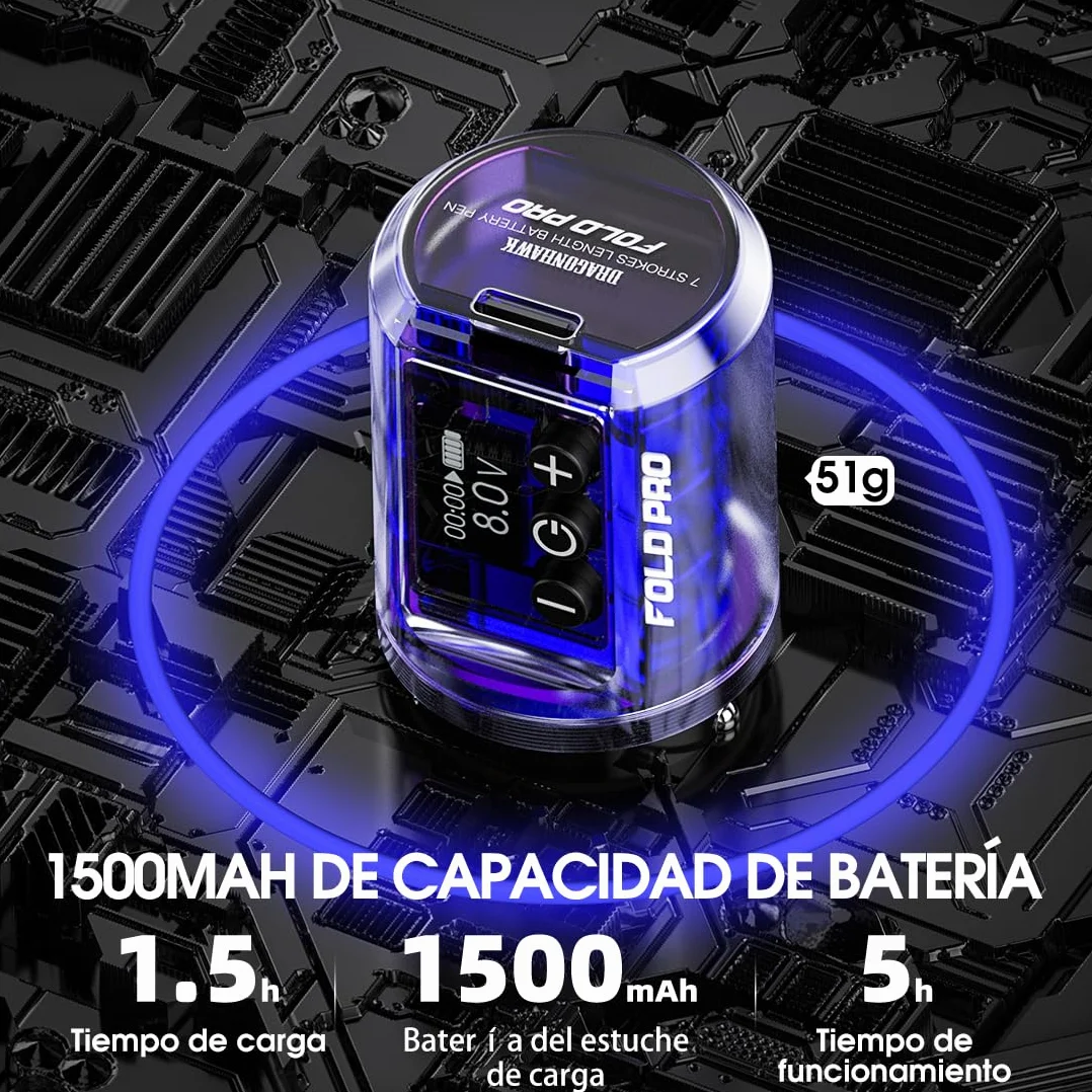 Dragonhawk Fold Pro Máquina de tatuar inalámbrica Bolígrafo con batería de 7 carreras 2.4-4.2mm, 2pcs batería de 1500mAh para tatuadores profesionales