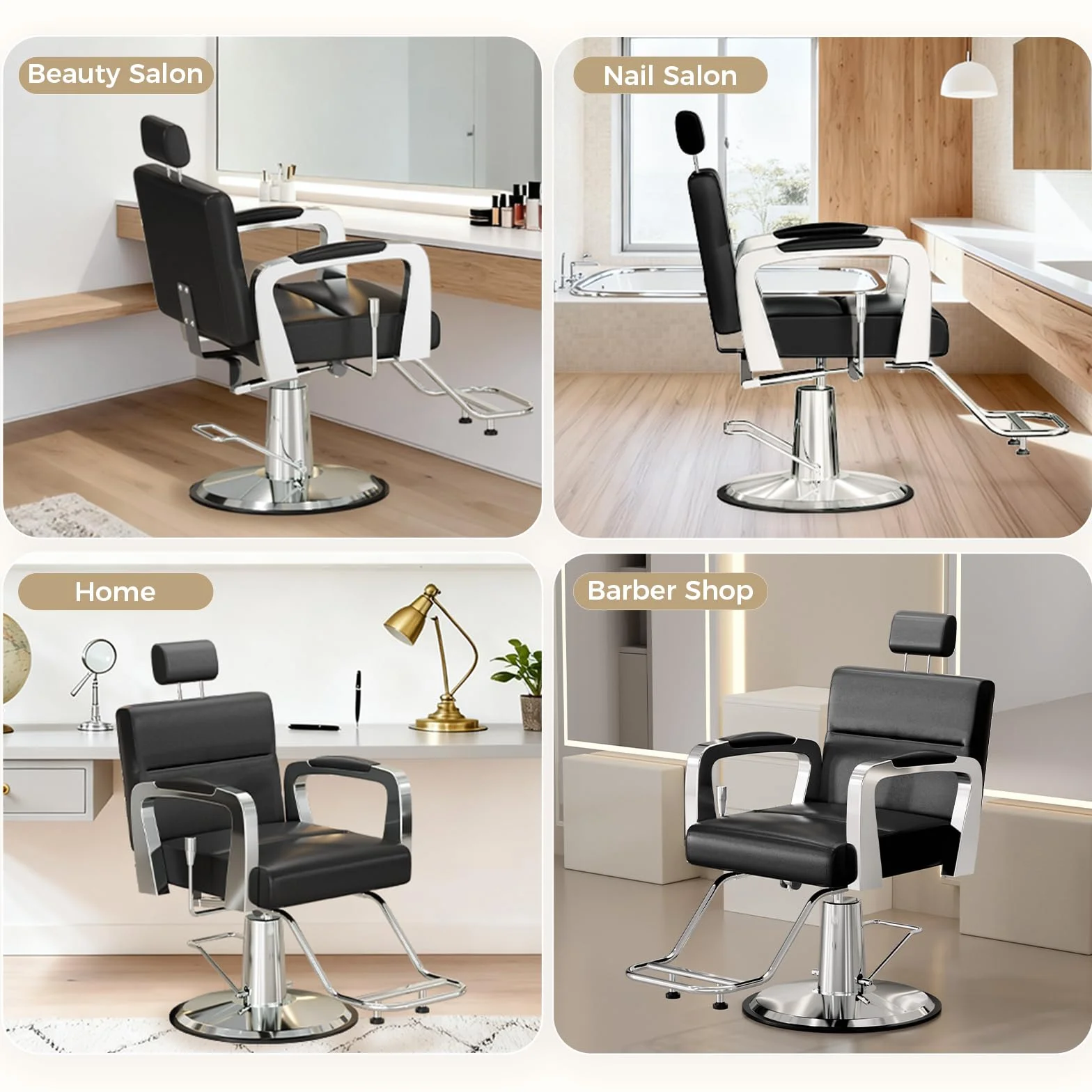 Sillón de Peluquería Hidráulico Reclinable Altura Ajustable 360° 61x52x100-113 cm Negro
