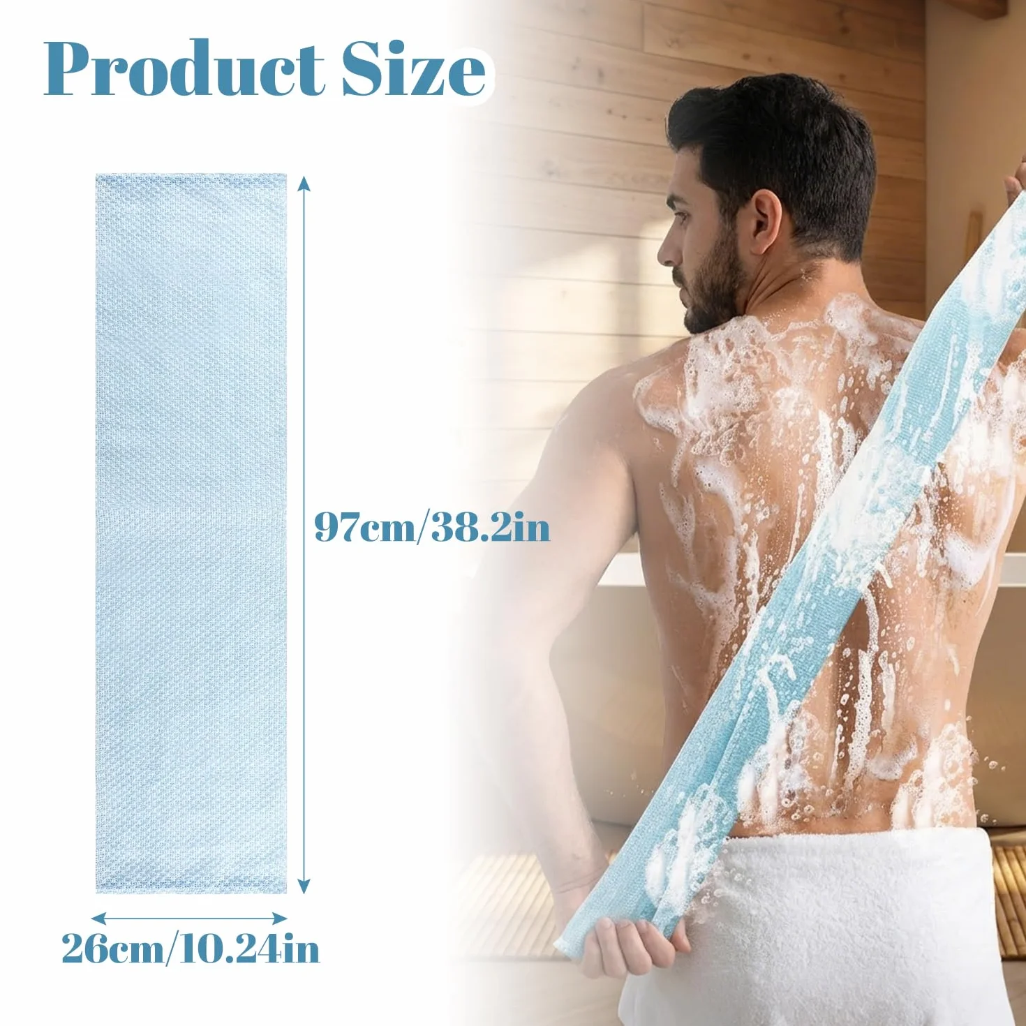 Toalla Exfoliante Japonesa Extra Largo para Ducha - Exfoliación y Eliminación de Células Muertas (Azul)