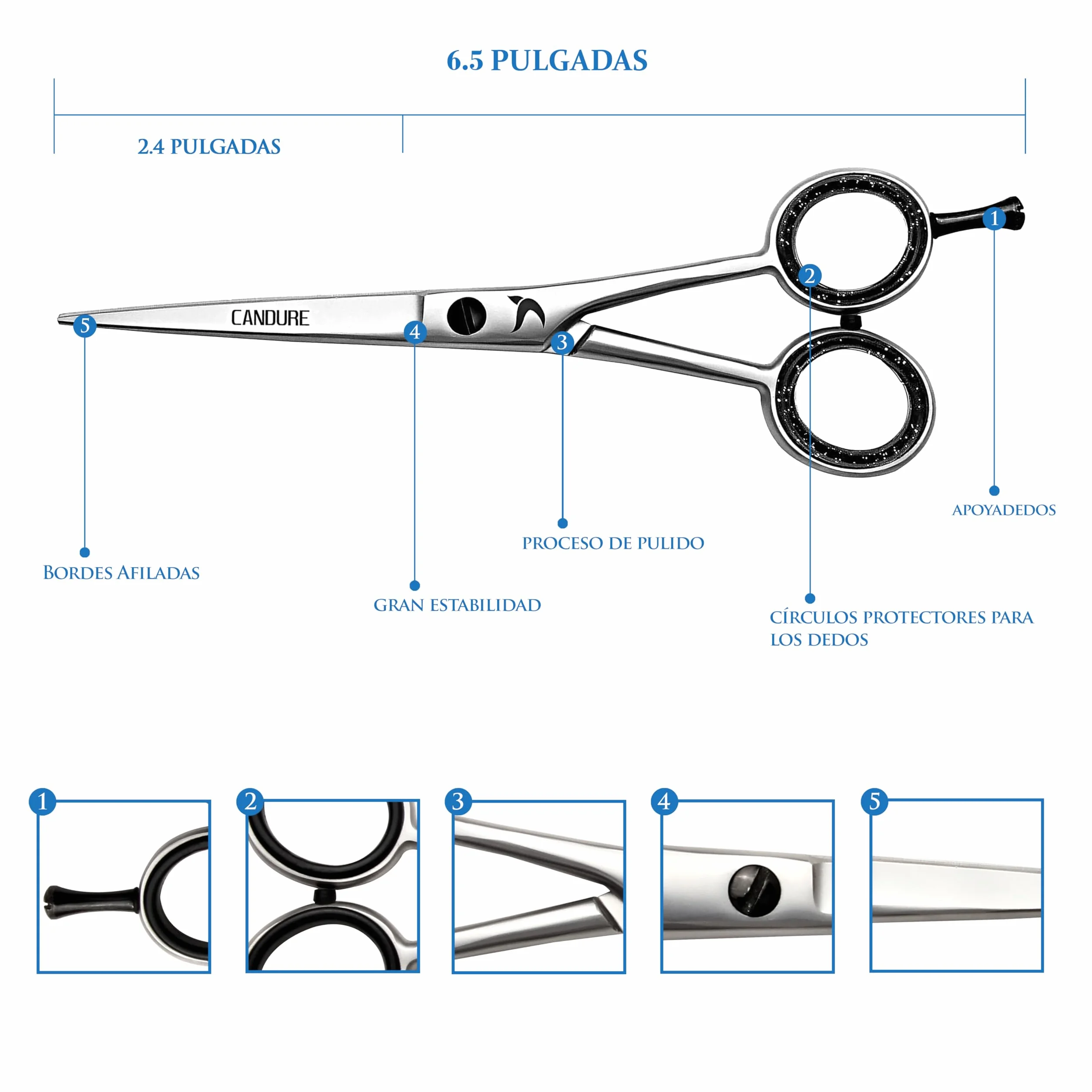 Candure Tijeras de Peluqueria Profesional Acero Inoxidable 6.5 Pulgadas