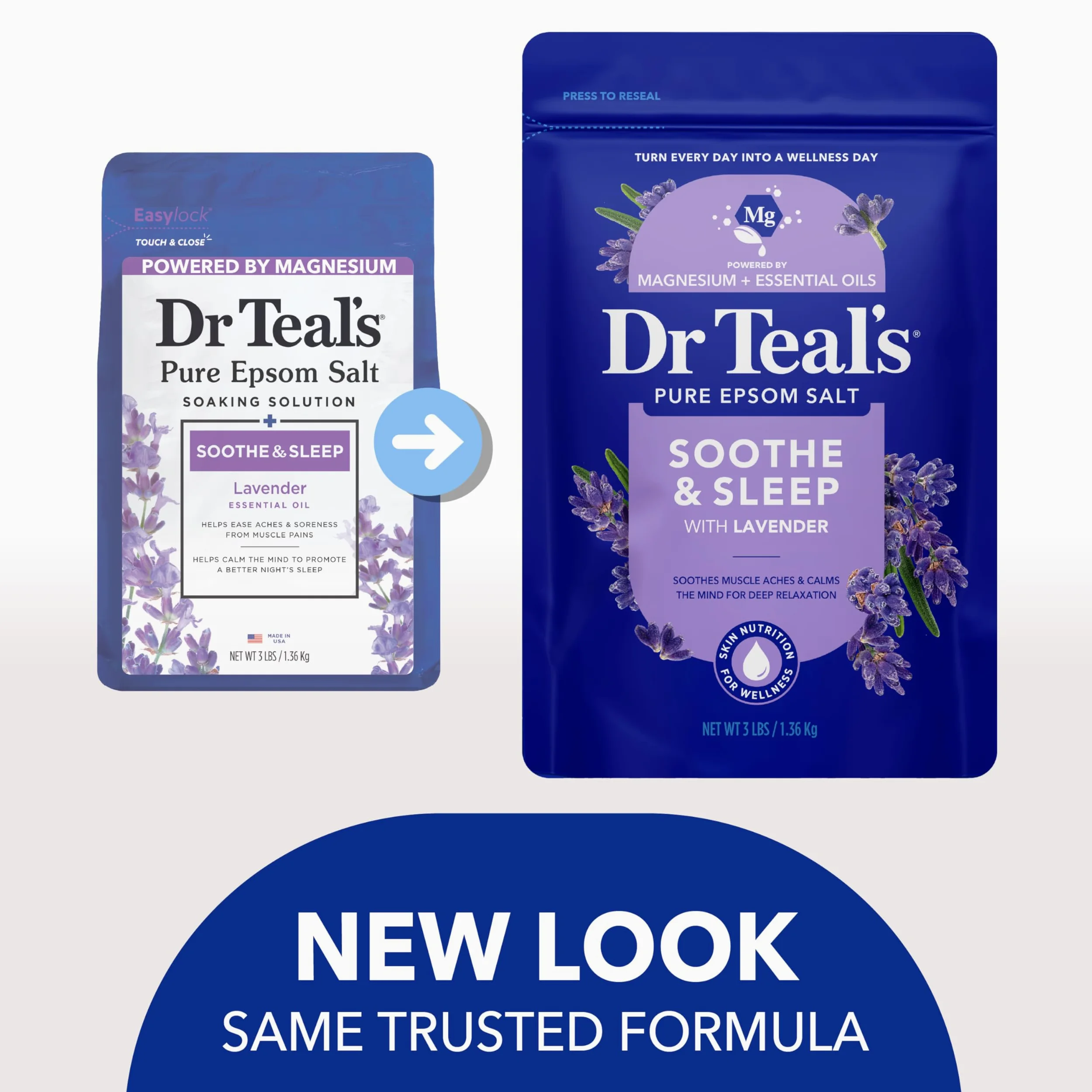 Dr Teal's Pure Epsom Salt, Soothe & Sleep with Lavender, 3 lb (Pack of 4) (Packaging May Vary)