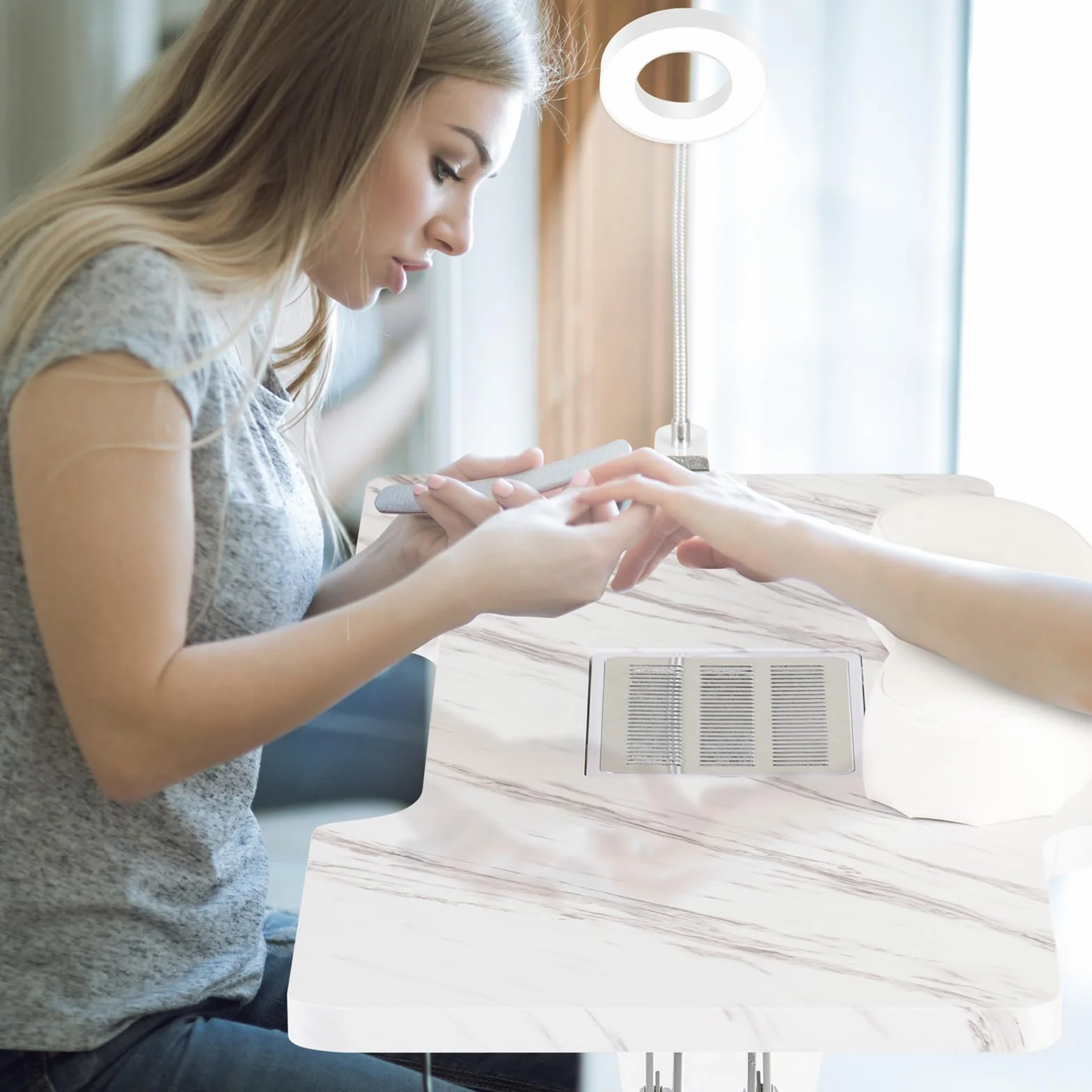 HOMASIS Mesa de manicura con aspiración y bolsa para aspiradora, mesa de manicura con ruedas, mesa de manicura portátil plegable con cojín de mano y bolsa de transporte, mesa de manicura móvil para
