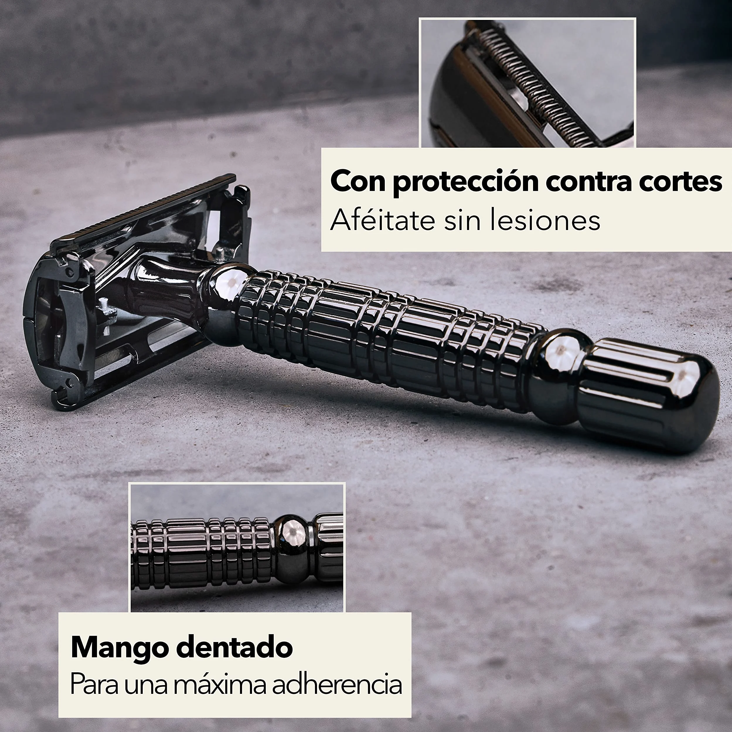 Juego de maquinilla de afeitar en estuche de cuero hecho a mano - incluye brocha de afeitar, bol de afeitado, jabón de afeitar, piedra de alumbre y 10 cuchillas de afeitar