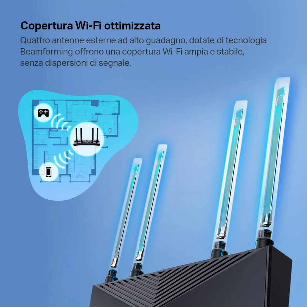 TP-Link Archer AX58 Router WiFi 6 AX3000 Doble Banda 2.4GHz/5GHz Gigabit WPA3 OFDMA OneMesh Negro