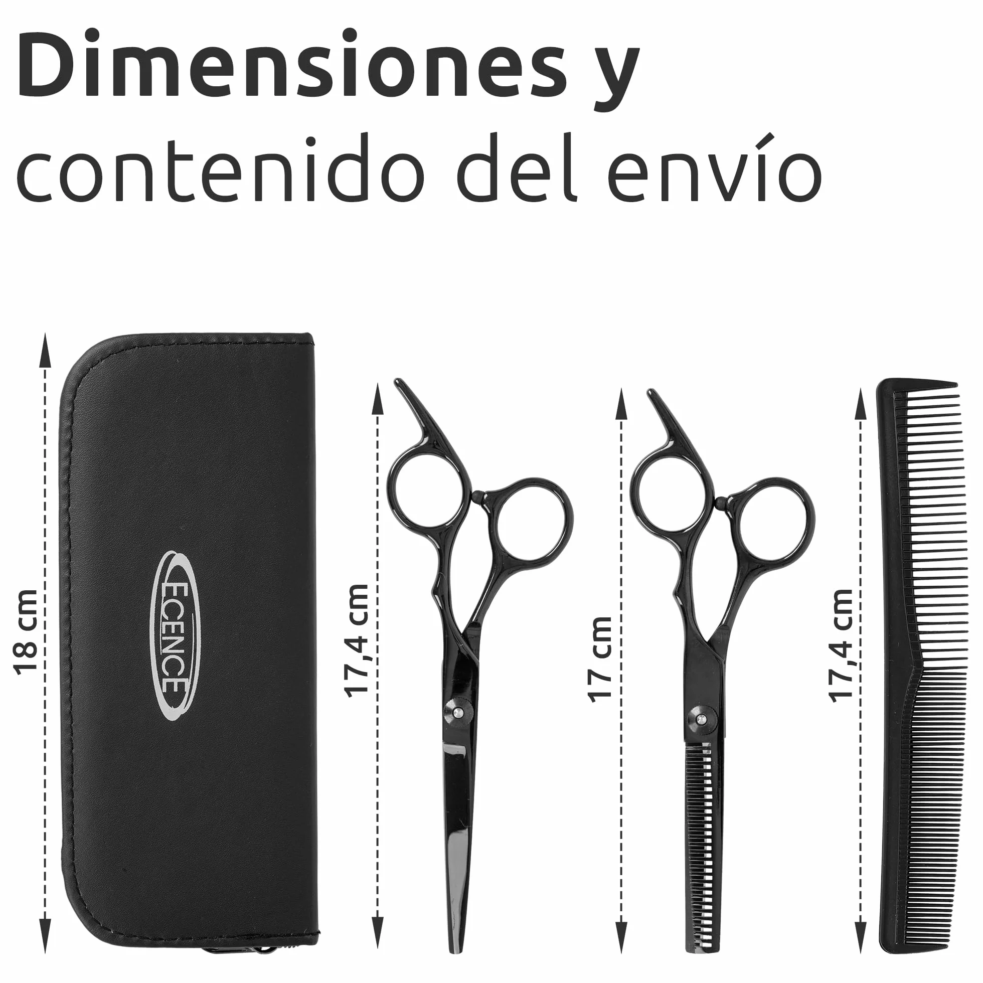 ECENCE Set tijeras de peluquería acero inoxidable con estuche - tijera entresacar peine