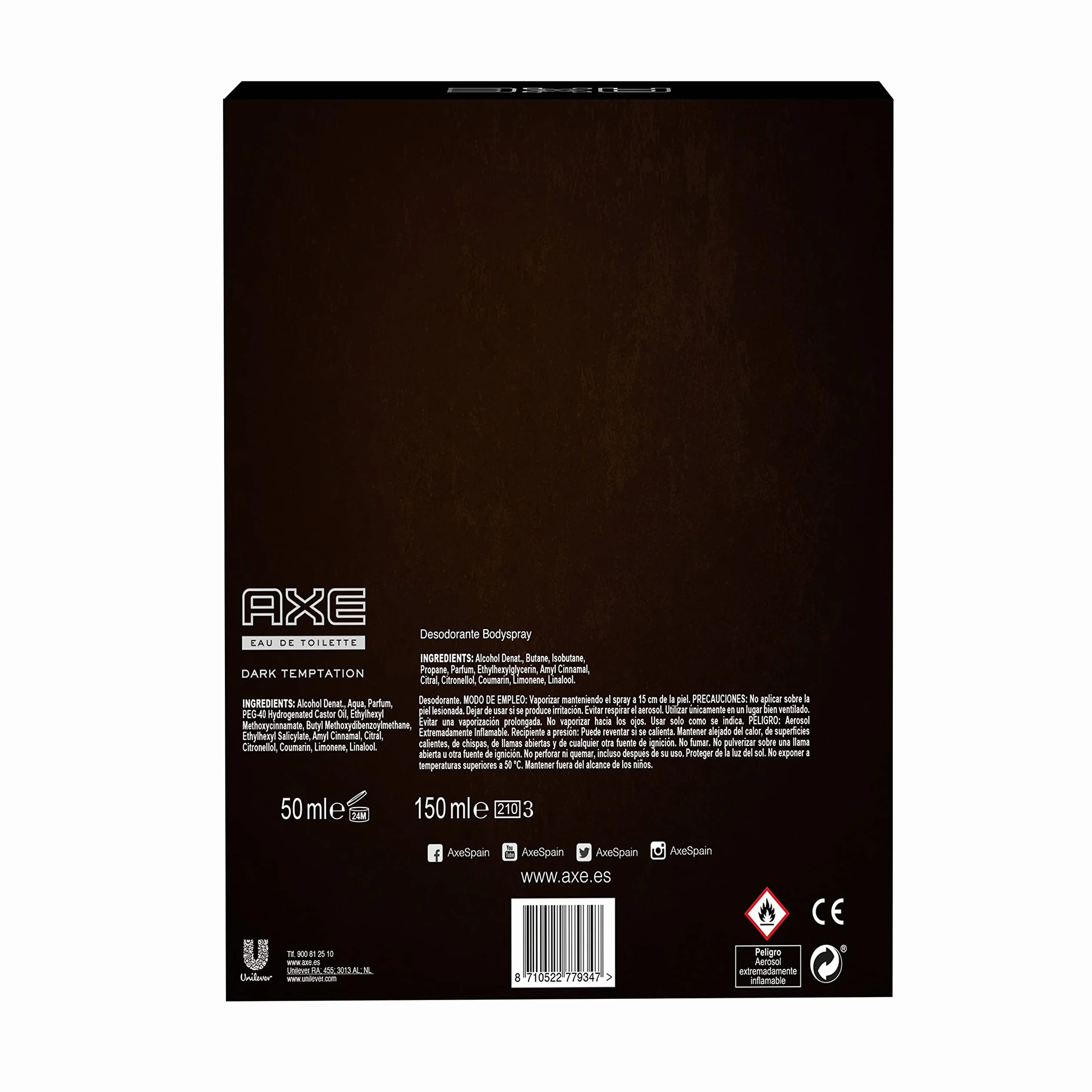 AXE Dark Temptation Neceser Hombre Desodorante Body Spray 150ml + Eau de Toilette 50ml
