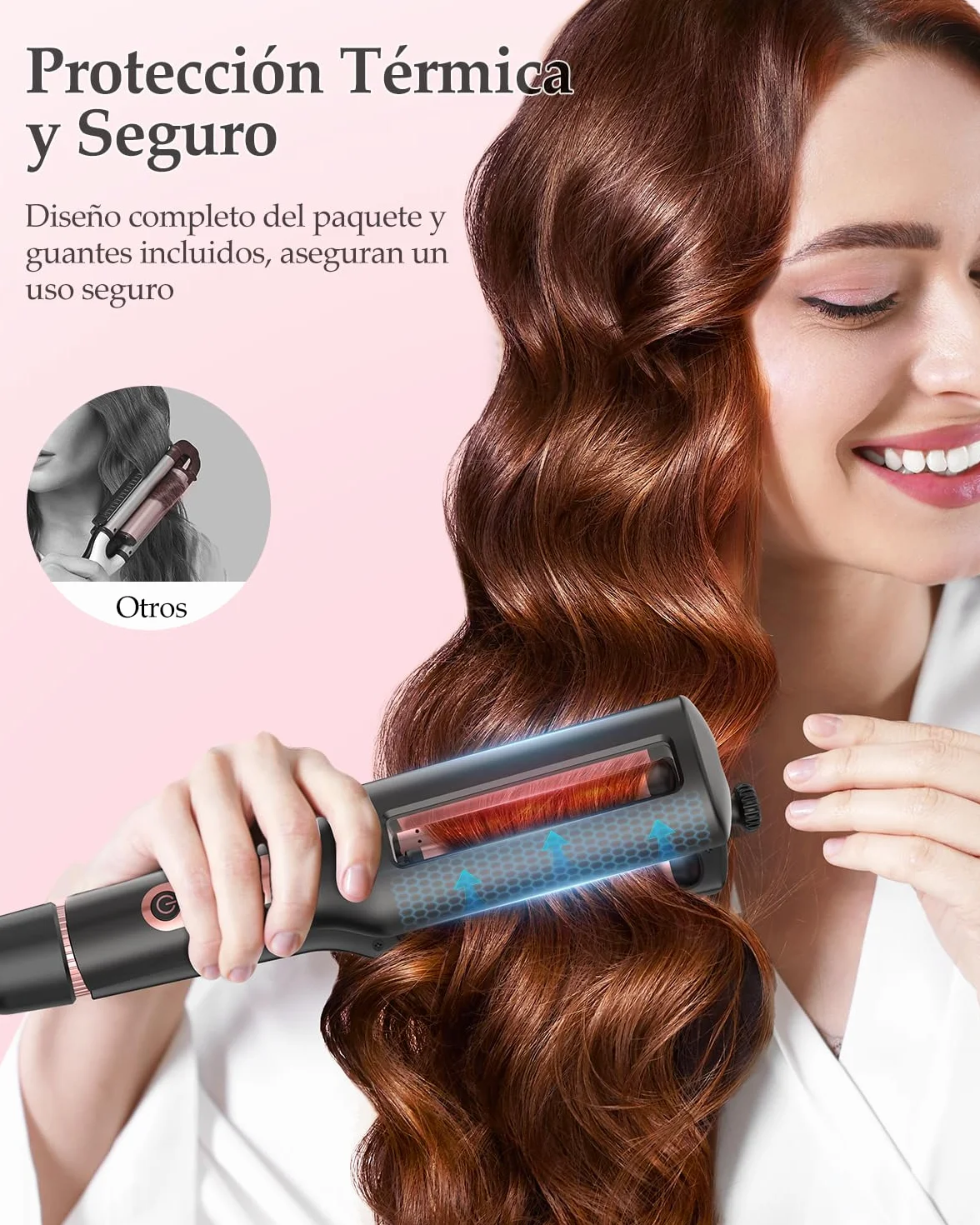 4 In 1 Ajustable Rizador Pelo Ondas - 22/25/32/38mm Plancha Pelo Ondas 3 Barriles Ondulador de Pelo Iónico, Anti-escaldamiento, Pantalla Digital, 4 Temperatura(140°C-210°C), Oro Rosa