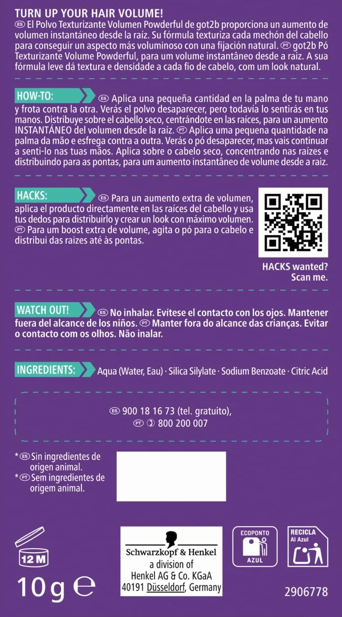 Got2B Polvo Texturizante Volumen Powderful 10 g, polvos de volumen instantáneos, fijación media, texturizador cabello acabado natural
