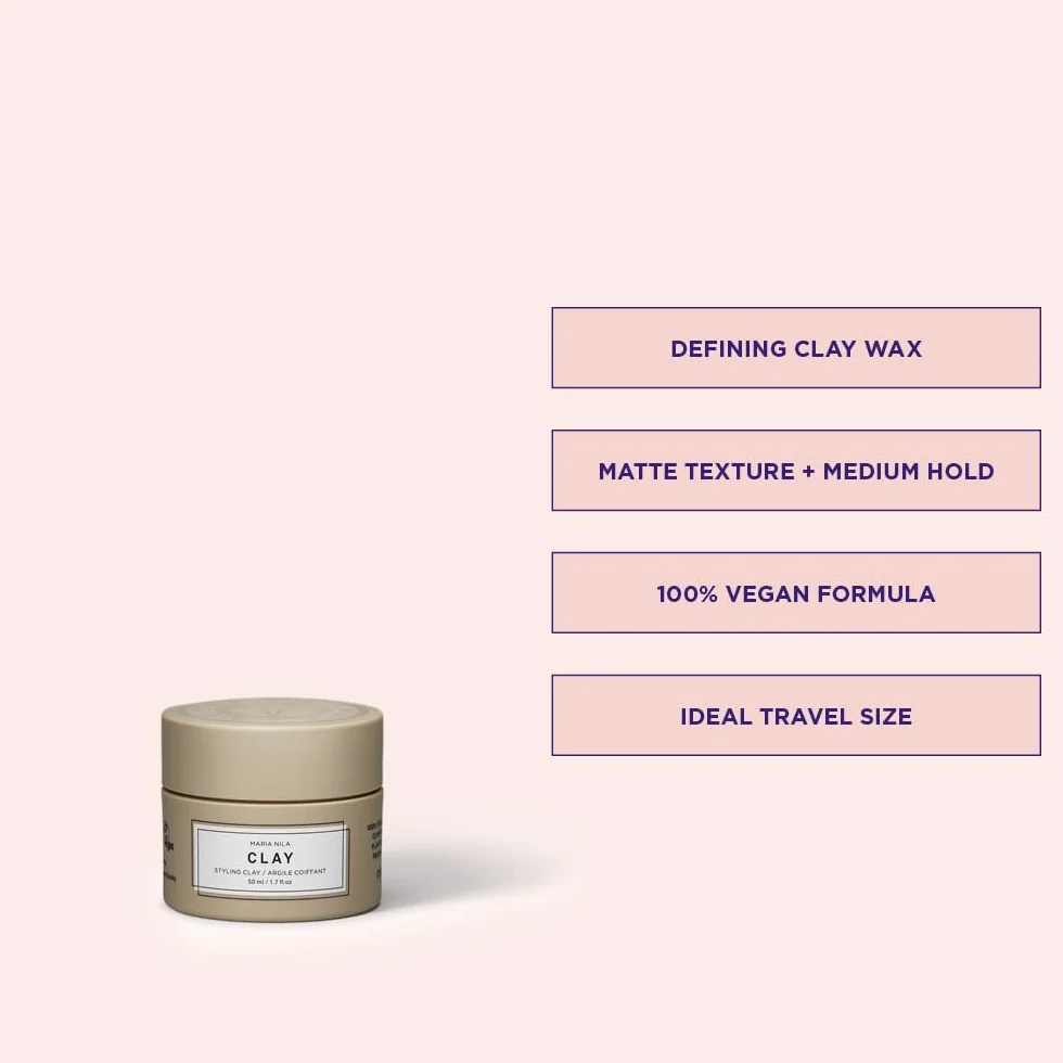 Maria Nila Clay Hair Wax, fijación 3/5, textura mate, vegano, libre de sulfatos y parabenos