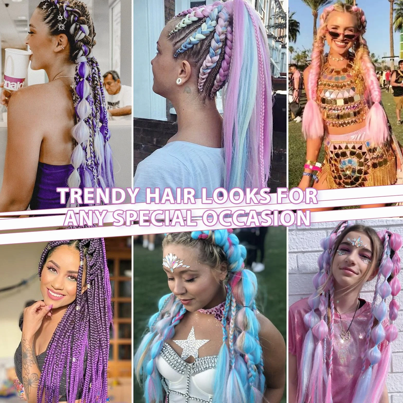 TESS Extensiones de Pelo para Trenzas Africanas Morado Oscuro y Lavanda 1 Paquete 100g Jumbo Braid