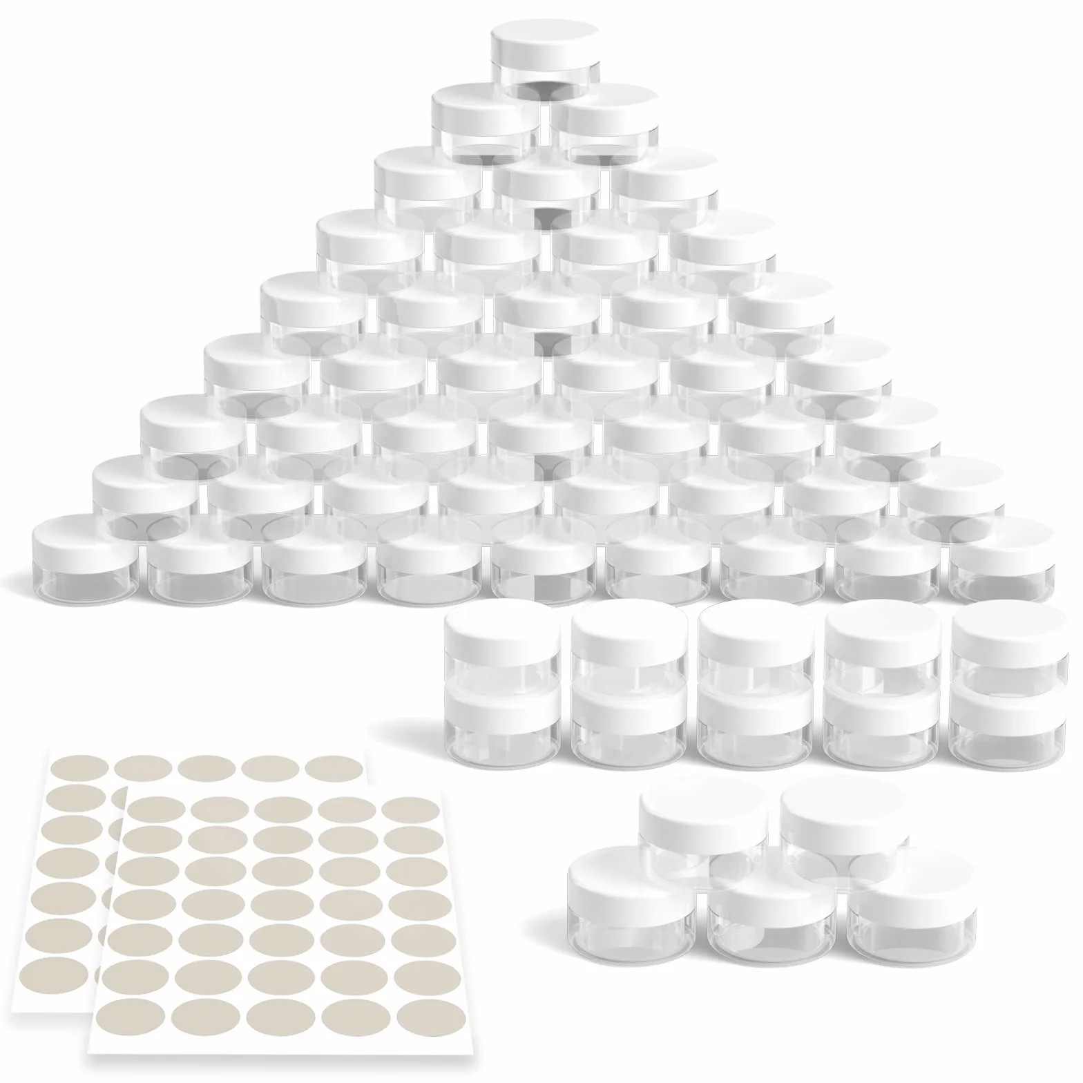 Tarros de Plástico 10g10ml Mini Contenedores Cosmético de Viaje con Tapón Roscada y Pegatinas Blanco