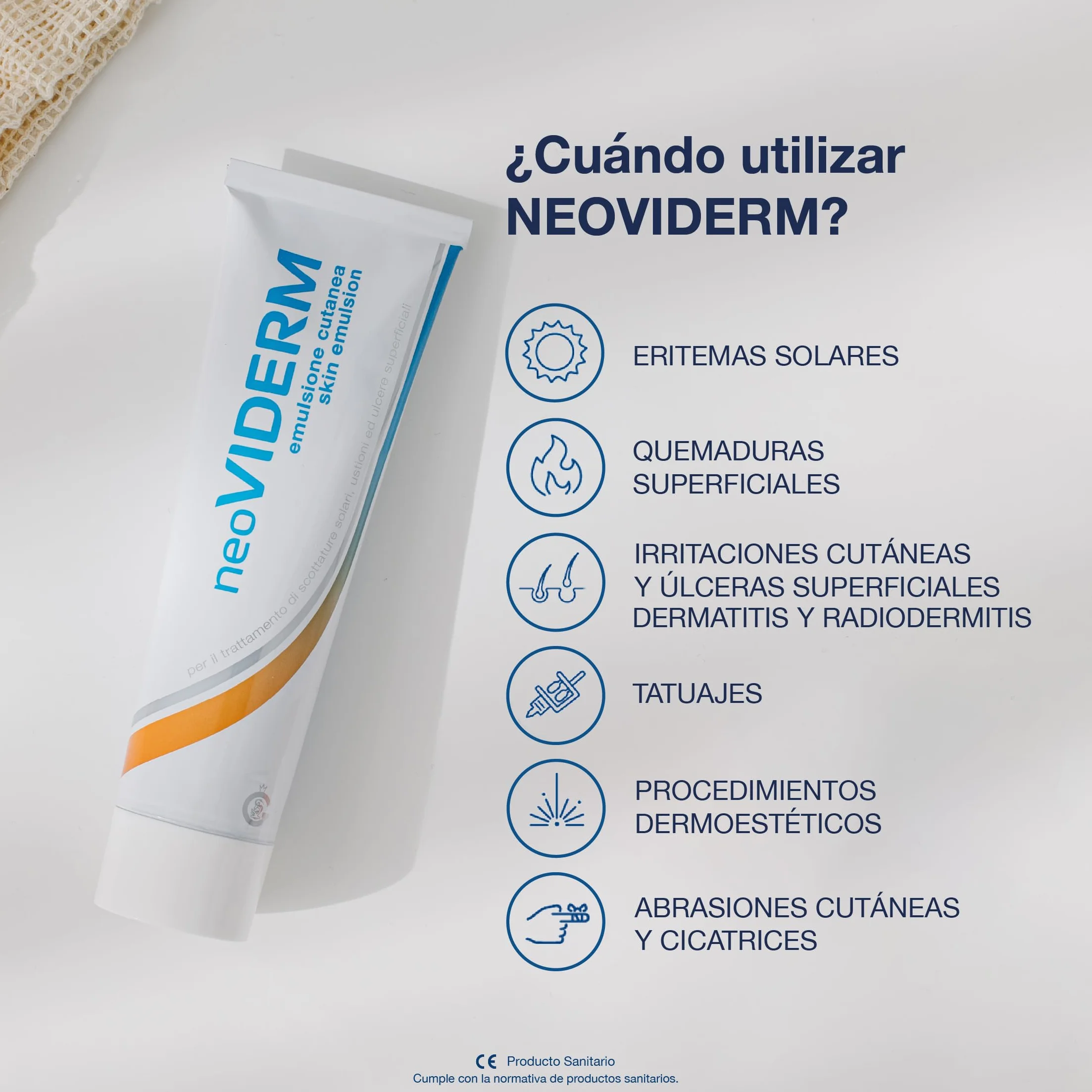 Rilastil - Neoviderm, Emulsión MD Cutánea, Calman, Regenera y Cuida la Piel Dañada por Tatuajes, Quemaduras, Irritaciones y Depilación, con Ácido Hialurónico, para Todo Tipo de Pieles - 100 ml