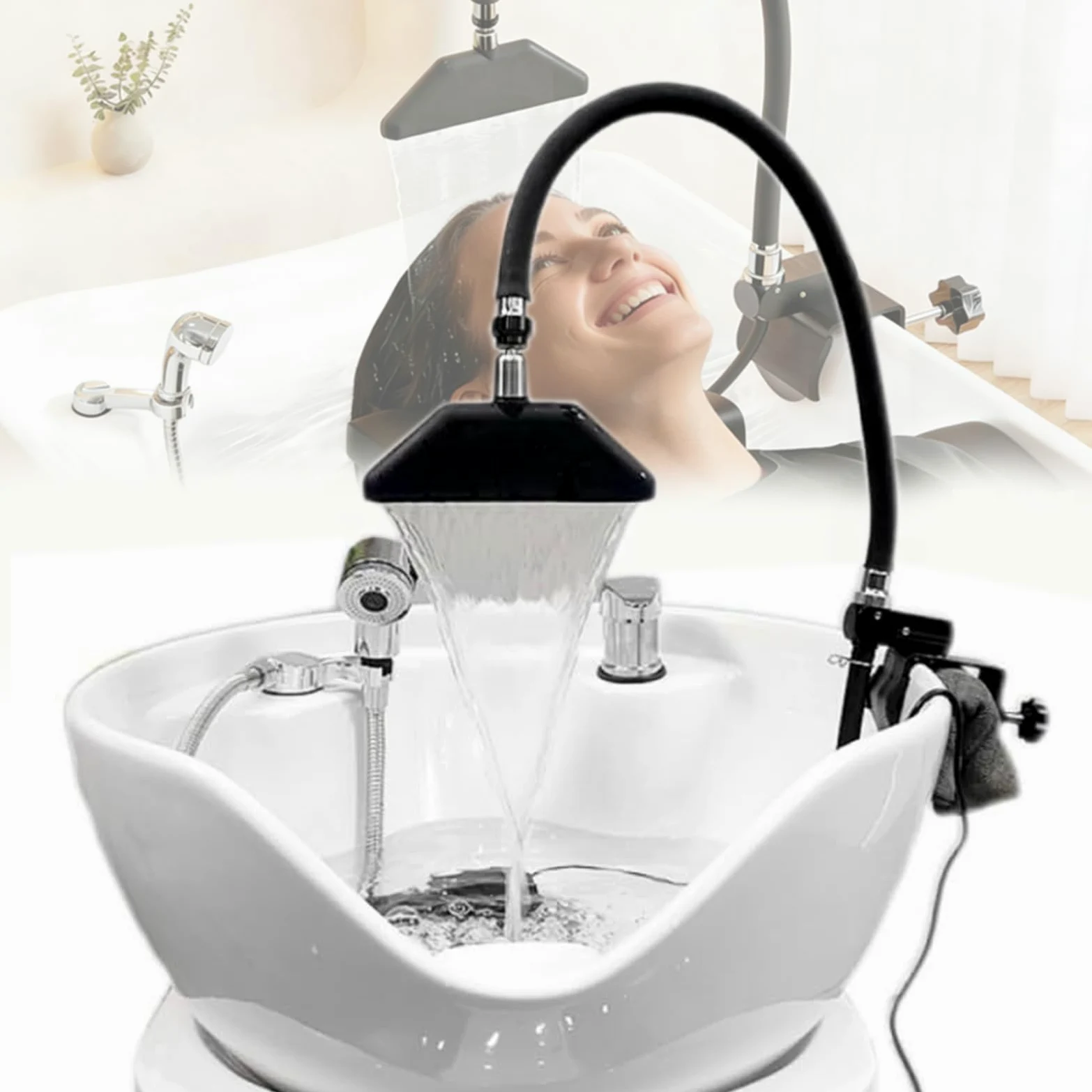 Equipo De Circulación De Agua Para Spa Capilar, Estructura Portátil De Circulación De Agua Con Bomba De Agua, Ajustable En 180°, Limpieza Profunda Del Cuero Cabelludo Y Tratamiento Capilar, Para Salon