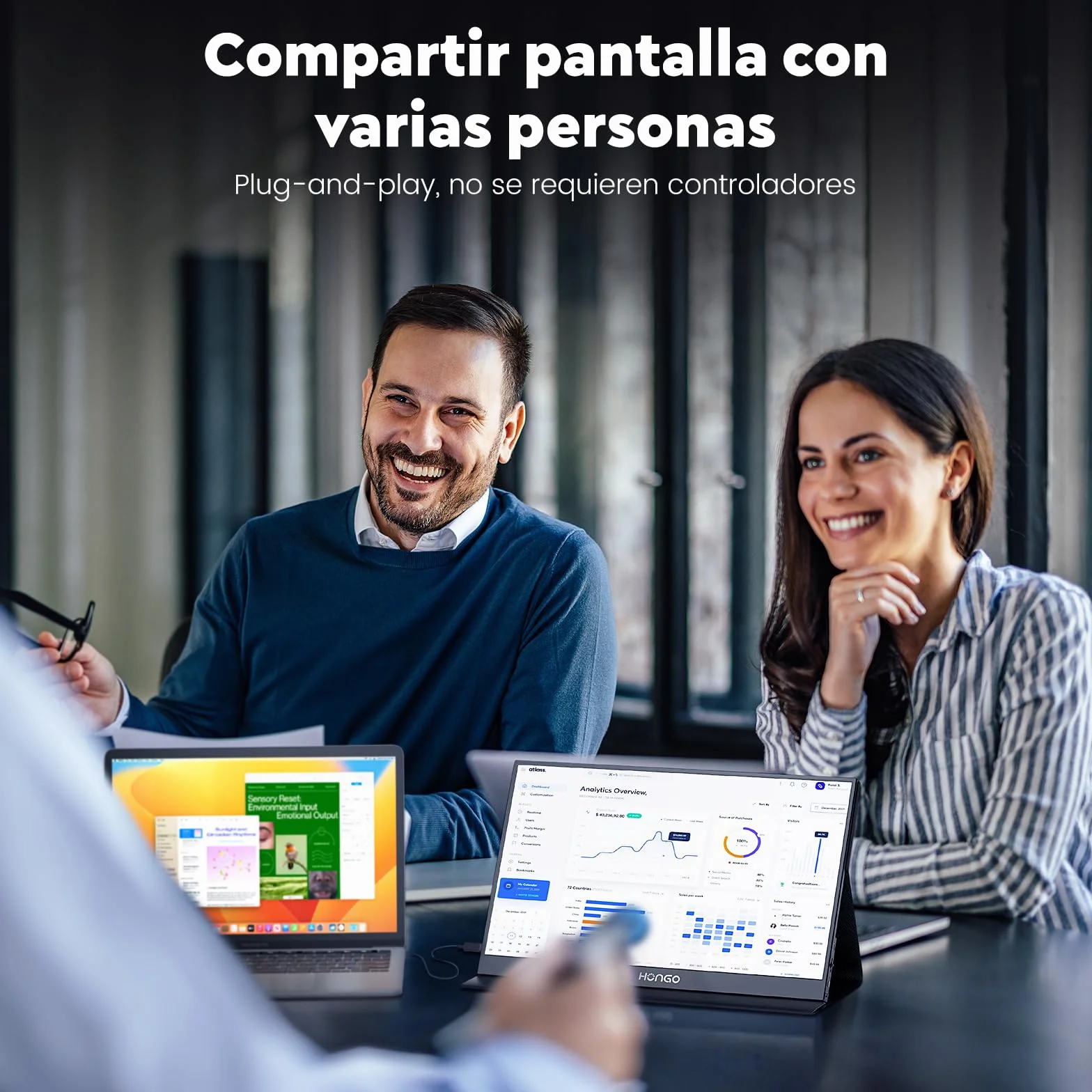 HONGO Monitor Portátil IPS FHD 15.6" 1920x1080P HDR USB-C Portátil para Laptop PC Mac PS4/5