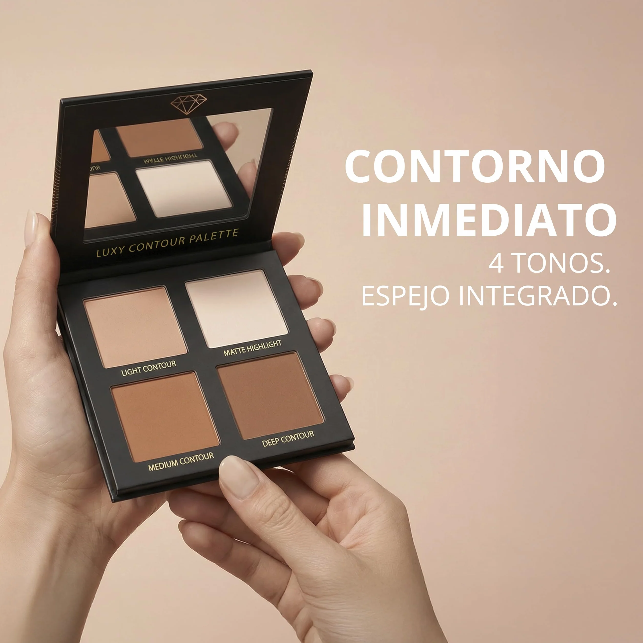 Paleta Contorno Maquillaje Polvos Compactos - Kit Contouring Polvo con Espejo - 4 Colores Mate Pigmentados - Vegano No Probado En Animales