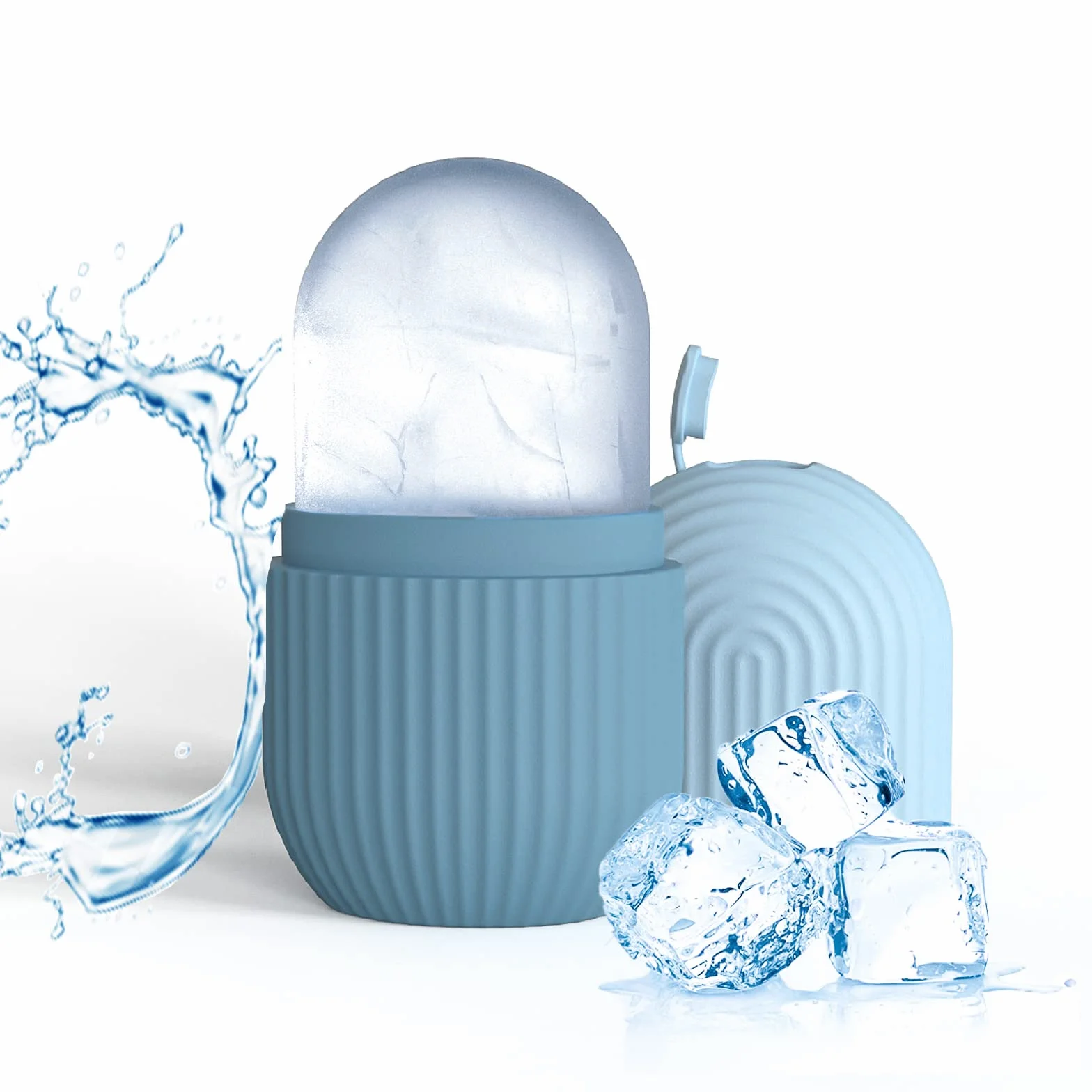 Joyeee Ice Roller Reutilizable Masaje Facial con Hielo para Cuidado de la Piel, Reduce Poros y Arrugas, Azul