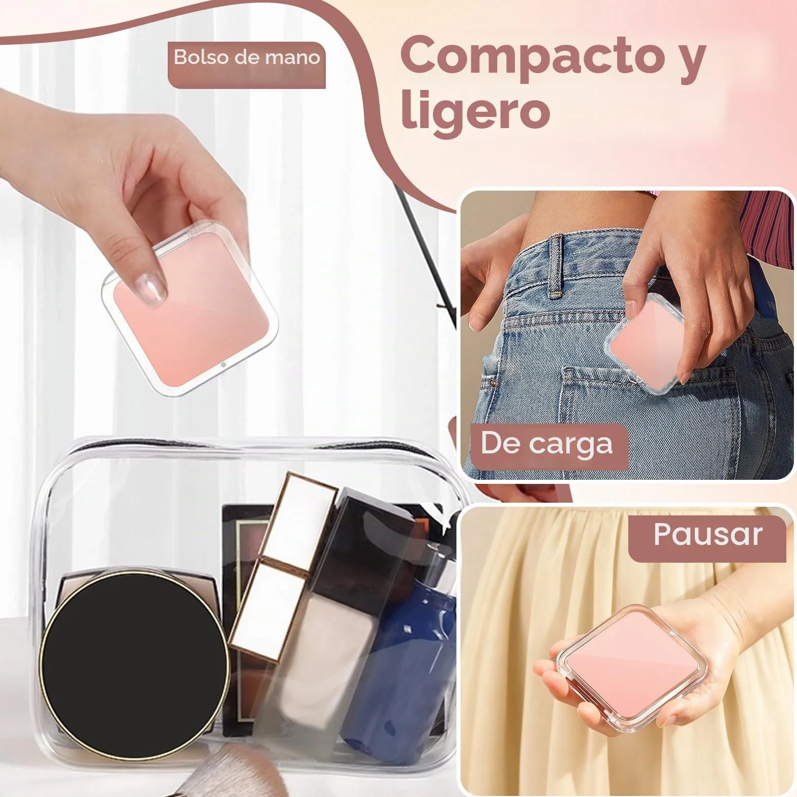 Espejo de Maquillaje Zikenis 1X/30X Aumento, Plegable Portátil con Interruptor Magnético, Rosa