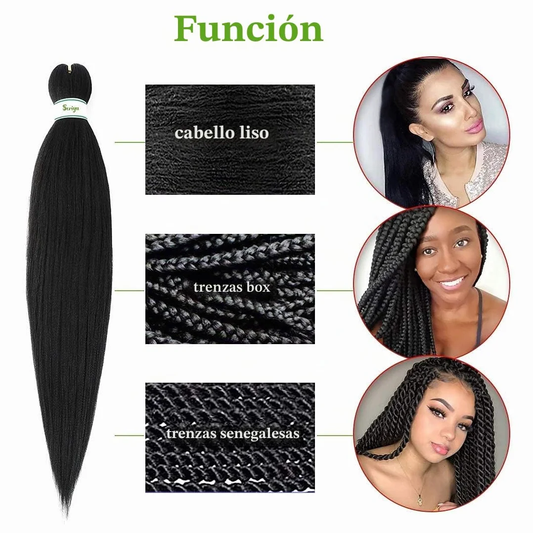Yaki Braiding Hair Easy Trenzas Extensiones de Pelo 66cm 6pc Pre-Stretched Profesional Fibra Sintético 1B