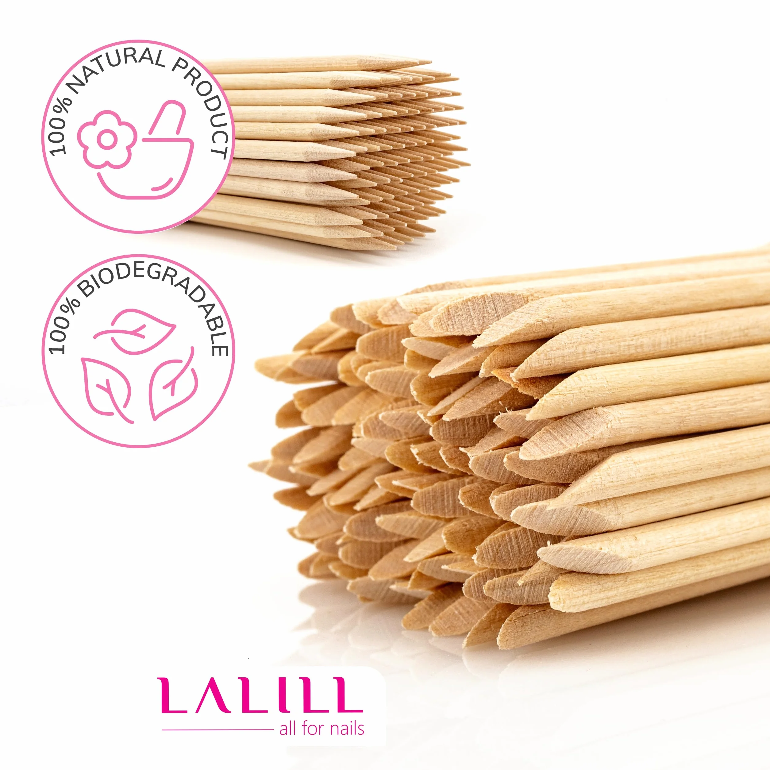 LALILL Palitos de Naranjo 100 Piezas - Palillos de Madera para Cutículas - Manicura, Pedicura, Nail Art, Uñas, Belleza, Pestañas, Tatuajes, DIY
