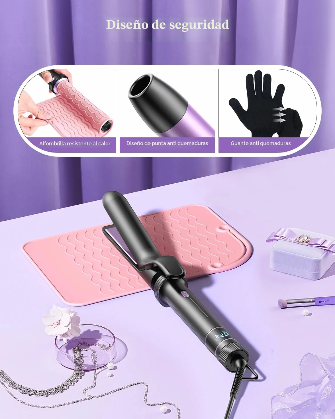 Curling Iron 5 en 1 BESTOPE PRO - Con Plancha de Pelo, Cepillo TéRmico, Rizador Pelo Ondas (9 Mm-25 Mm), Temperatura Ajustable - Para Viajes Y Regalos Hair Curler Kit
