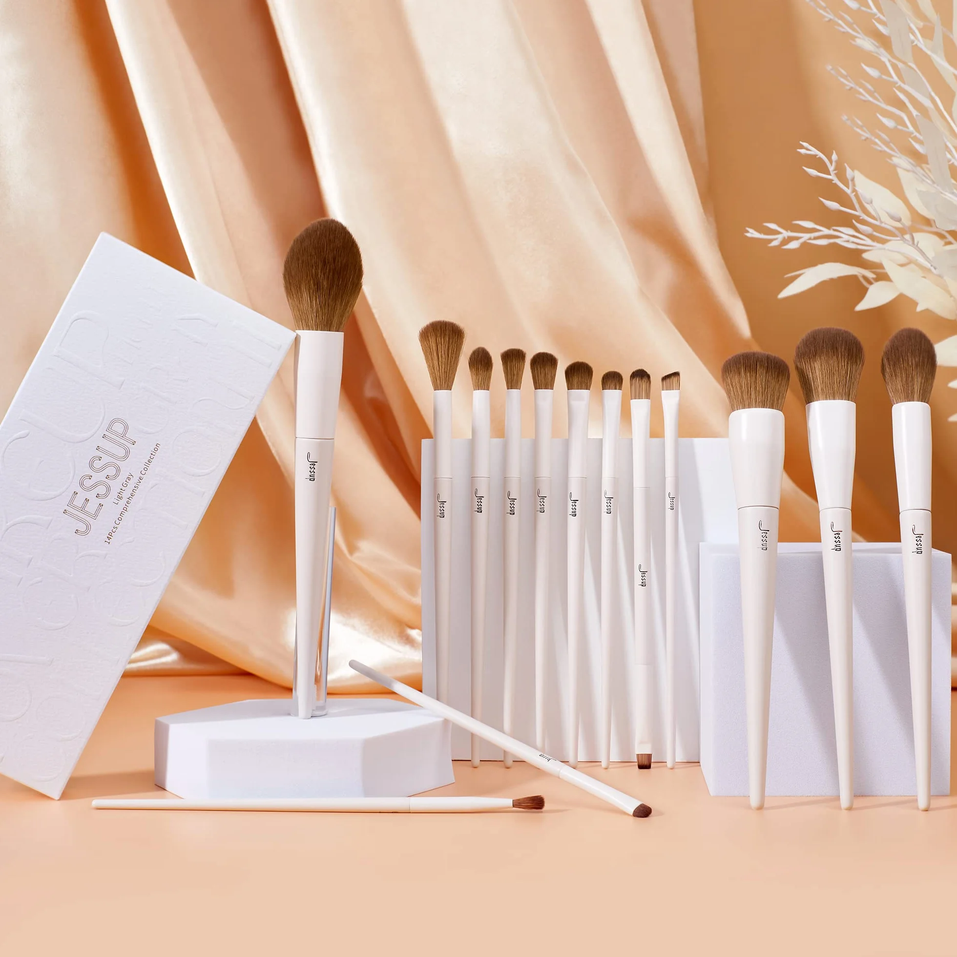 Jessup 14 Piezas Set de Brochas de Maquillaje Veganas Base en Polvo Sombra de Ojos Mezcla Corrector