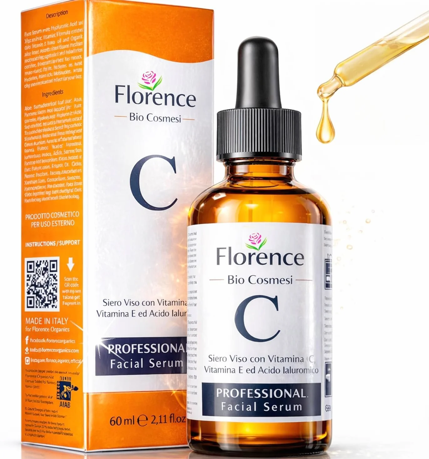 Suero Facial Orgánico Vitamina C y Ácido Hialurónico Puro Anti Edad Antiarrugas 60ml