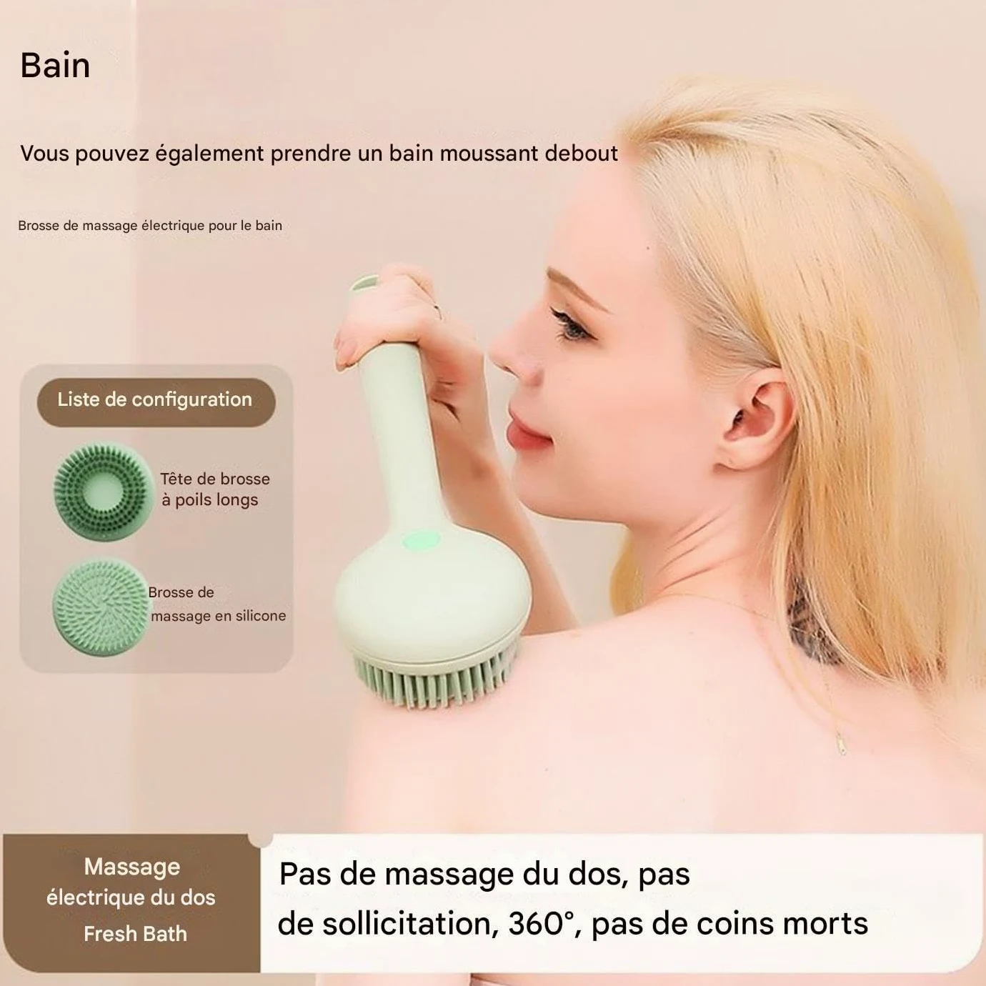 Exfoliador Eléctrico Para Espalda En Ducha Exfoliador De Piel Con 2 | Cepillo De Baño Giratorio Recargable Con Mango Largo para Masaje de Piel Limpieza Lavado de Pies Cara Cabeza Barri