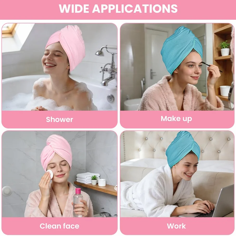 HOTUT Toalla Turbante para el Pelo Microfibra 2PCS Secado Rápido con Botón Anti-Encrespado Antideslizante Suave Cómodo Verde Rosa