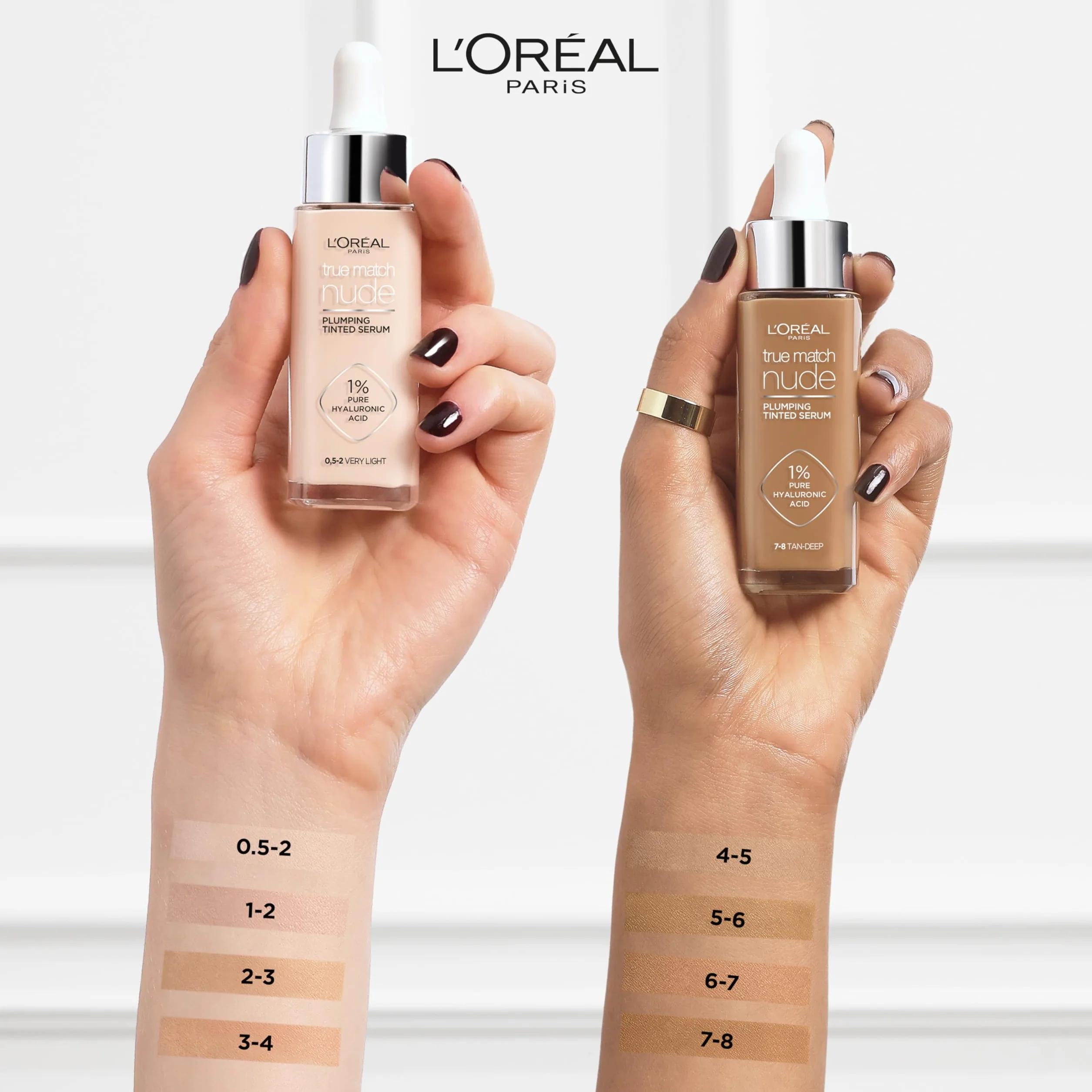 L'Oreal Paris True Match Base de suero tintado, 1% ácido hialurónico, hidratante, 30 ml, tono 6-7 bronceado