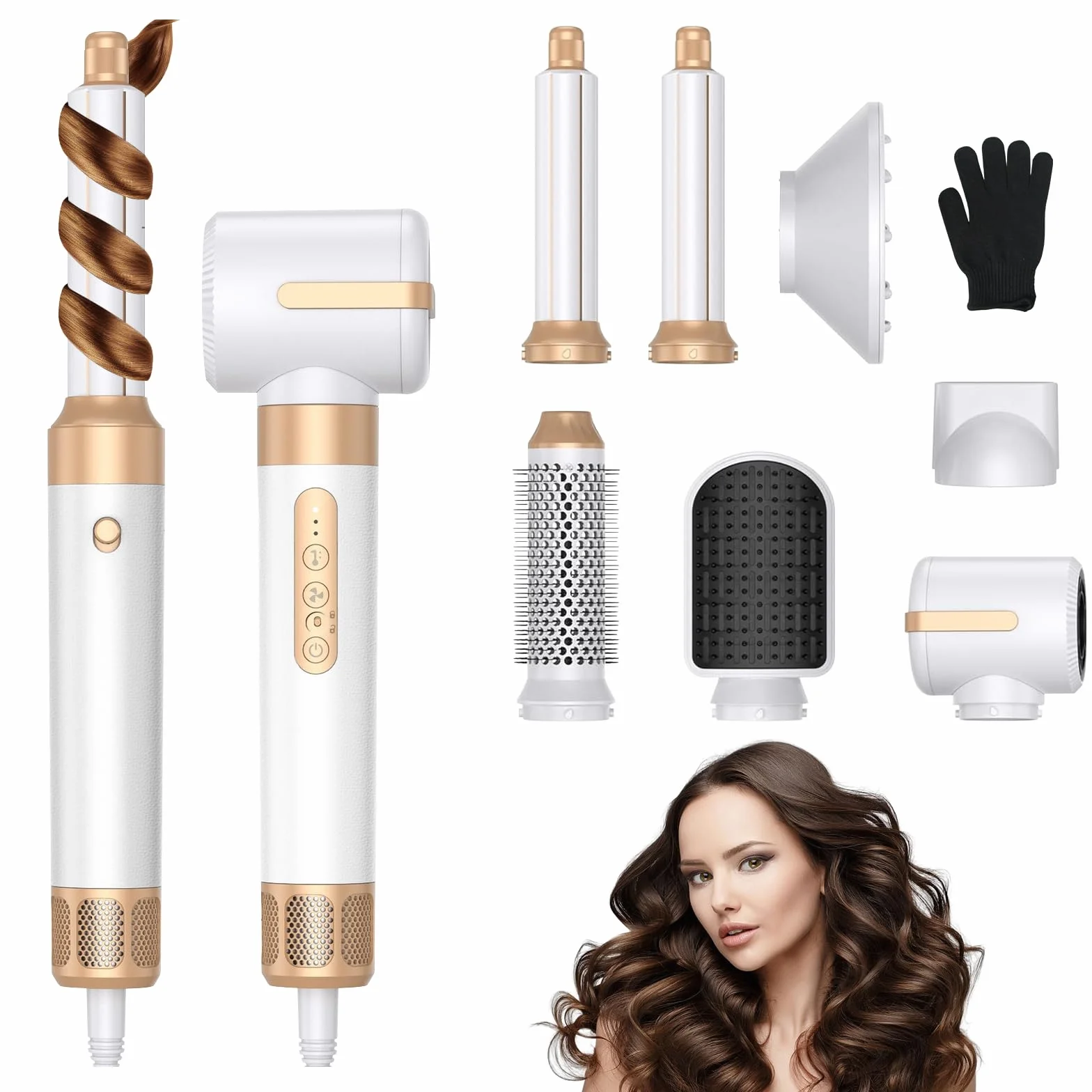 Cepillo Secador de Pelo Air Styler 7 en 1, Rizador Automático y Alisador Voluminizador