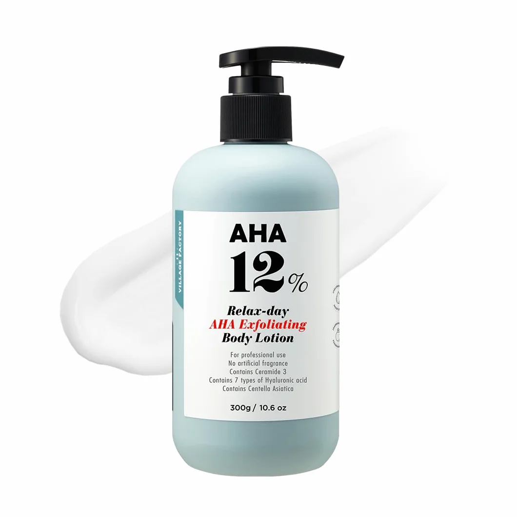VILLAGE 11 FACTORY Loción Corporal con Ácido Glicólico AHA 12% 300g Exfoliante Sin Perfume Sin Parabenos