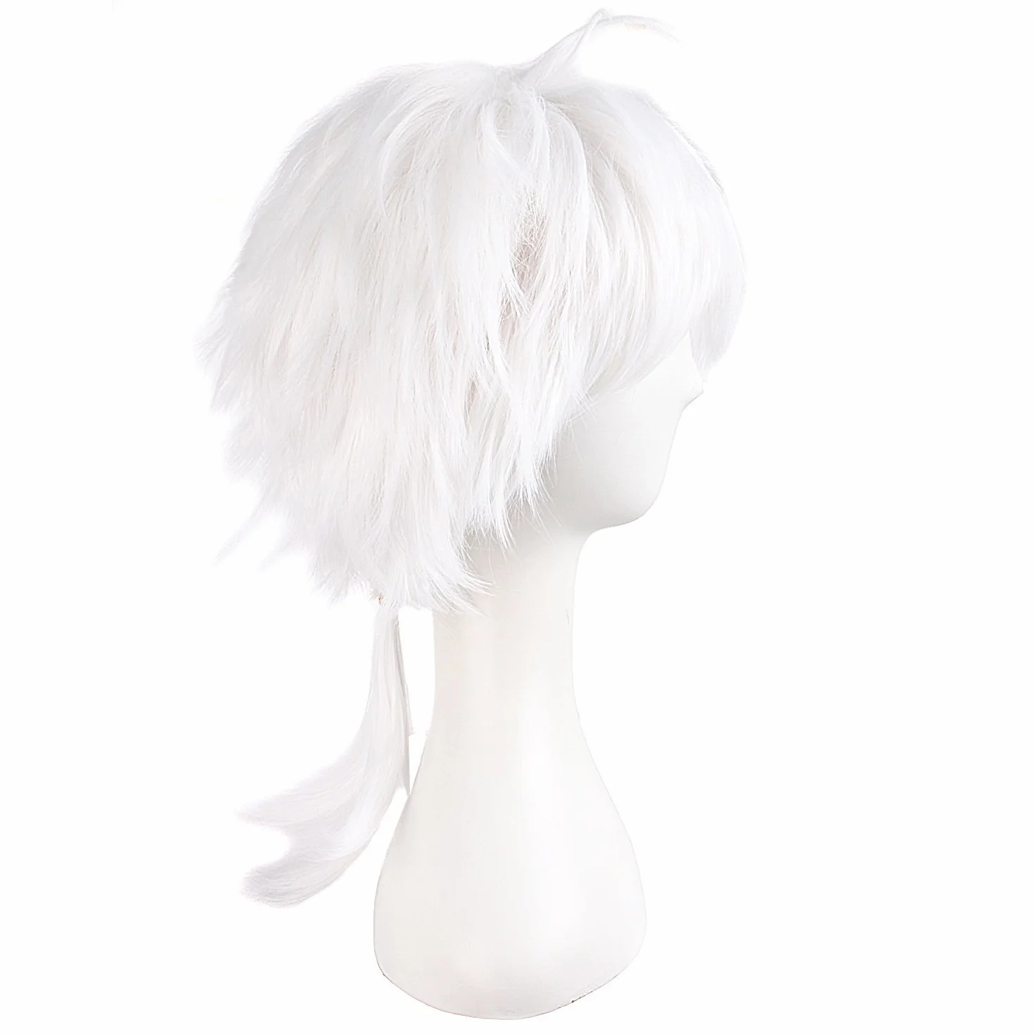 Mapofbeauty Peluca Cosplay 35cm Hombres Cabello Corto Atado Ponytail Fiesta (Blanco)