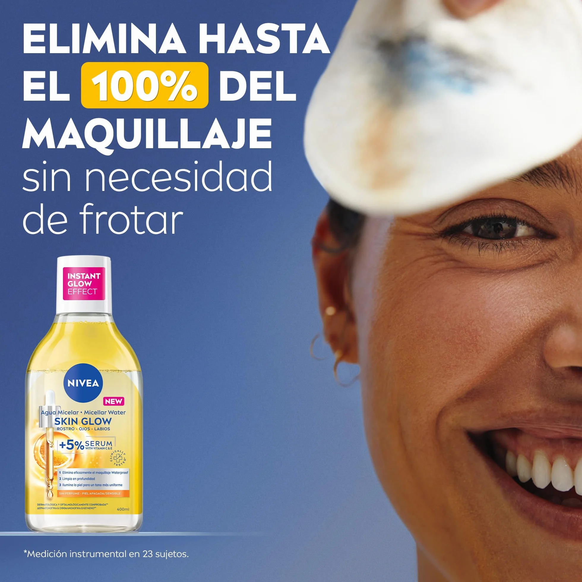 NIVEA Agua Micelar Bifásica Skin Glow 400 ml Limpiador Facial Desmaquillador
