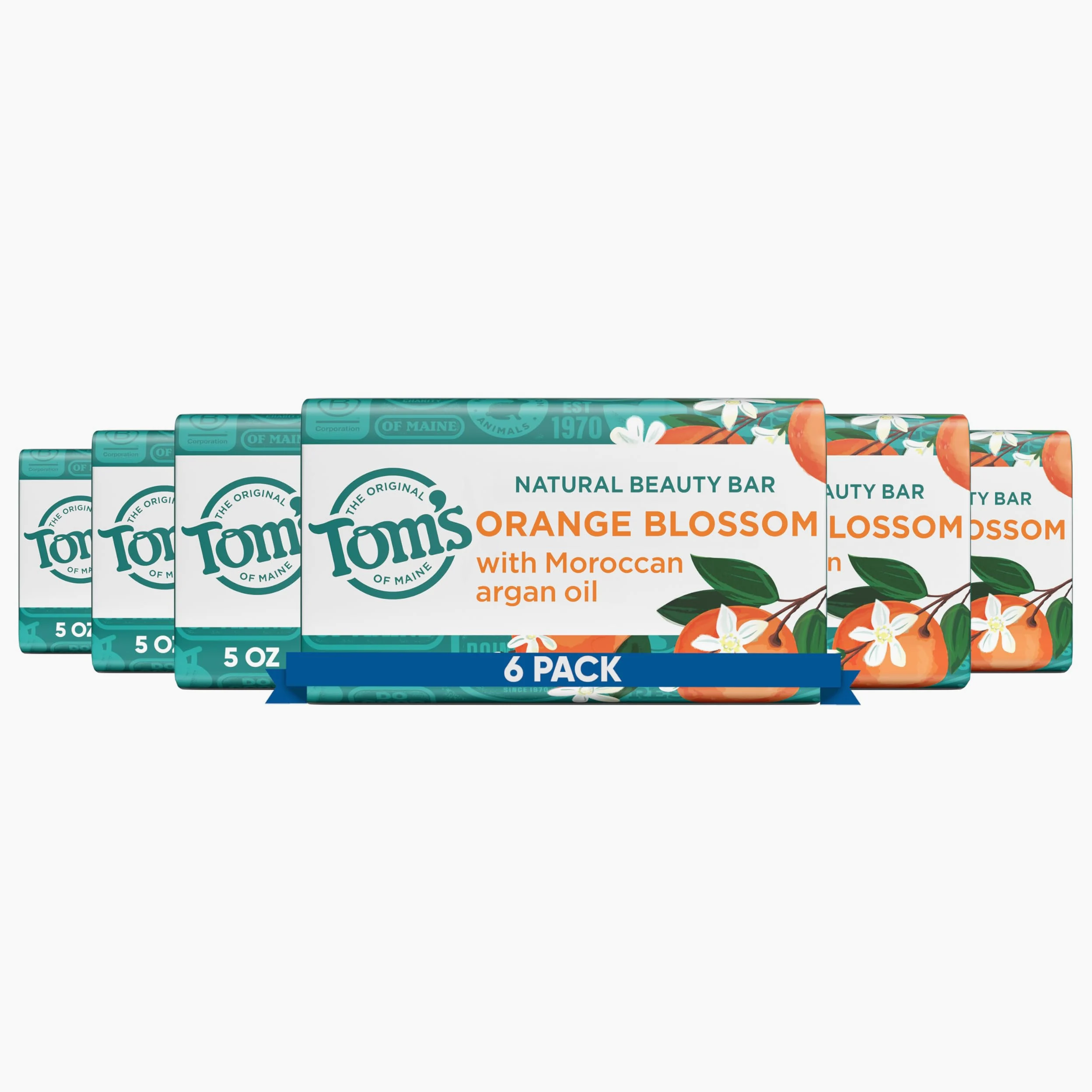 Tom's of Maine - Jabón de belleza natural con aceite de argán marroquí, barra de belleza naranja, 5 oz, 6 unidades