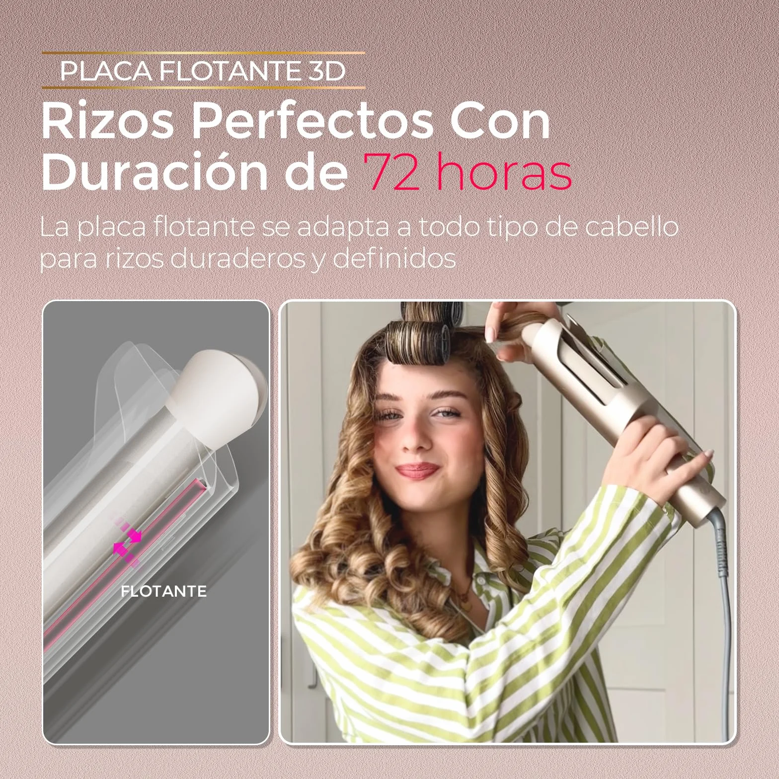 TYMO Curlpro Plus Rizador de Pelo Automático 25mm Beach Waves Moldeador Anti-Quemaduras Calentamiento Rápido Dorado