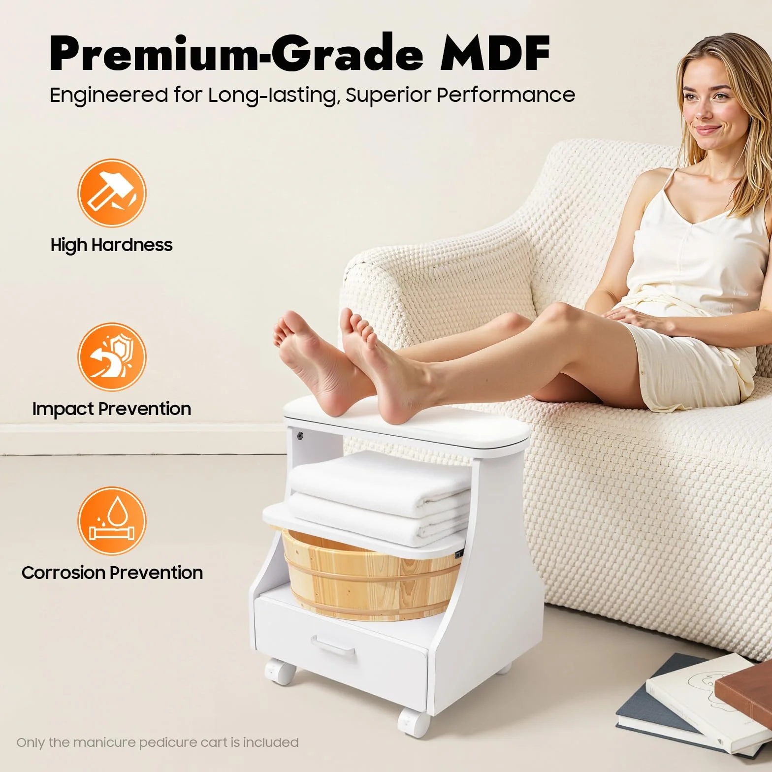 Silla de pedicura para técnico de uñas, 3 niveles, 50 kg, con 4 frenos sobre ruedas universales