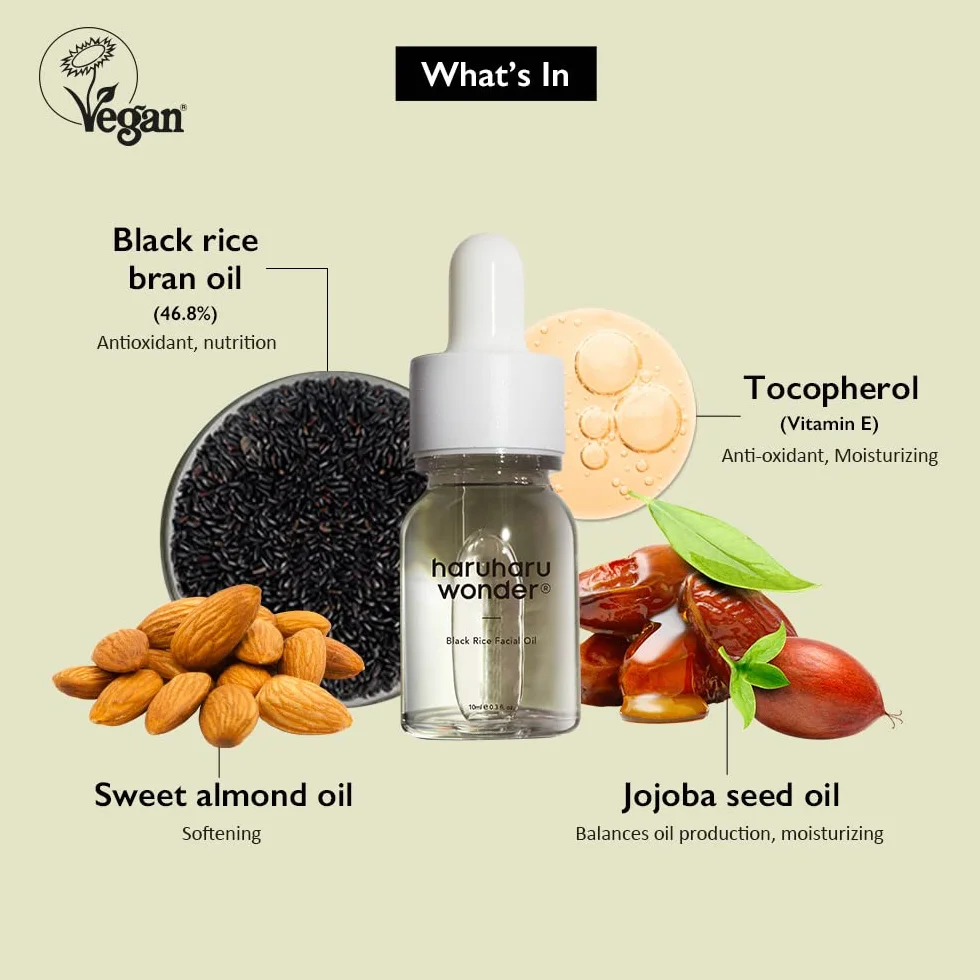 Haruharu Wonder Aceite Facial de Arroz Negro (10ml) Vegano Antiedad
