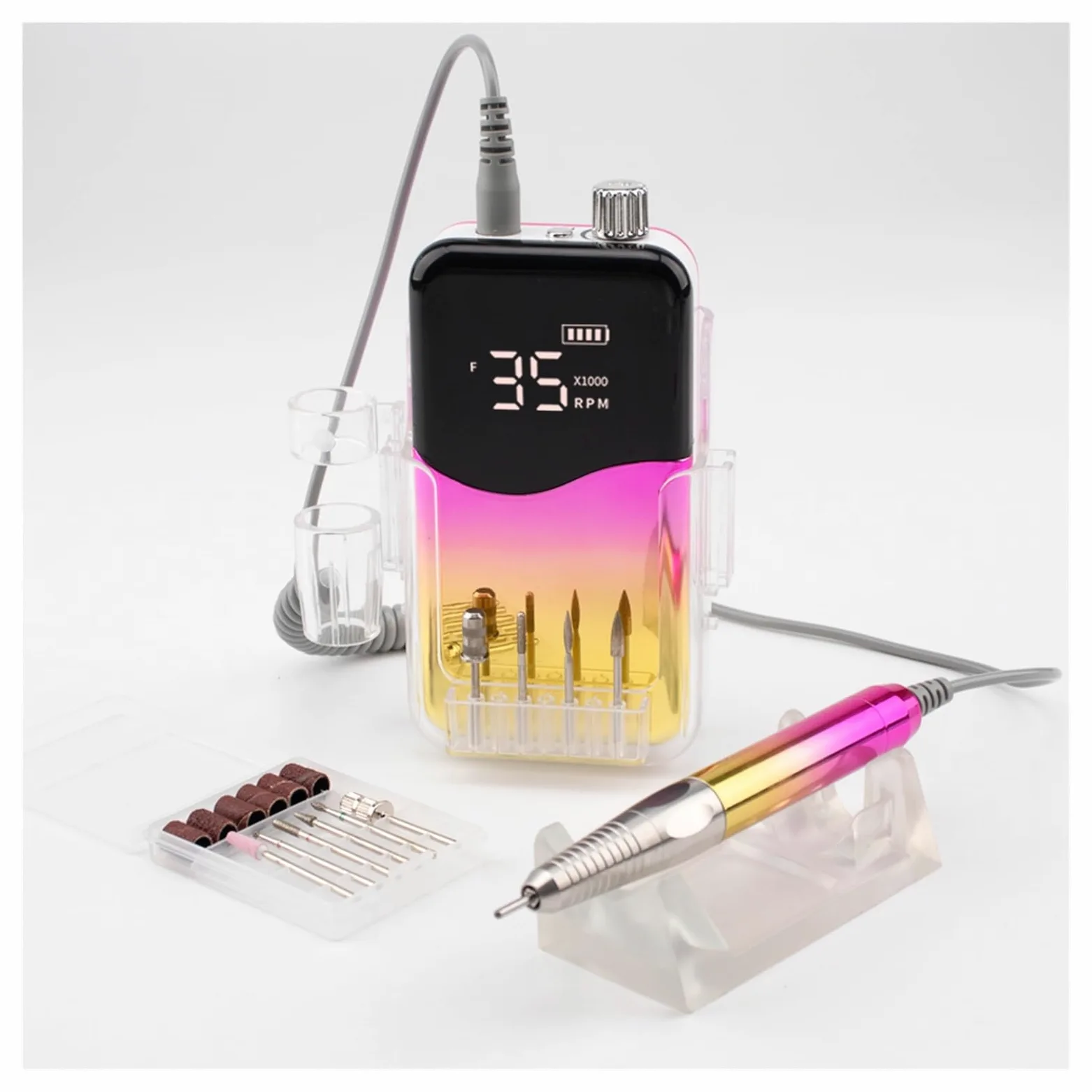 Torno para Uñas, Taladro de uñas portátil, profesional 35000 RPM, lima de uñas eléctrica recargable, lima E for uñas acrílicas, eliminación de pulido de gel, lima inalámbrica con kit de brocas for sal